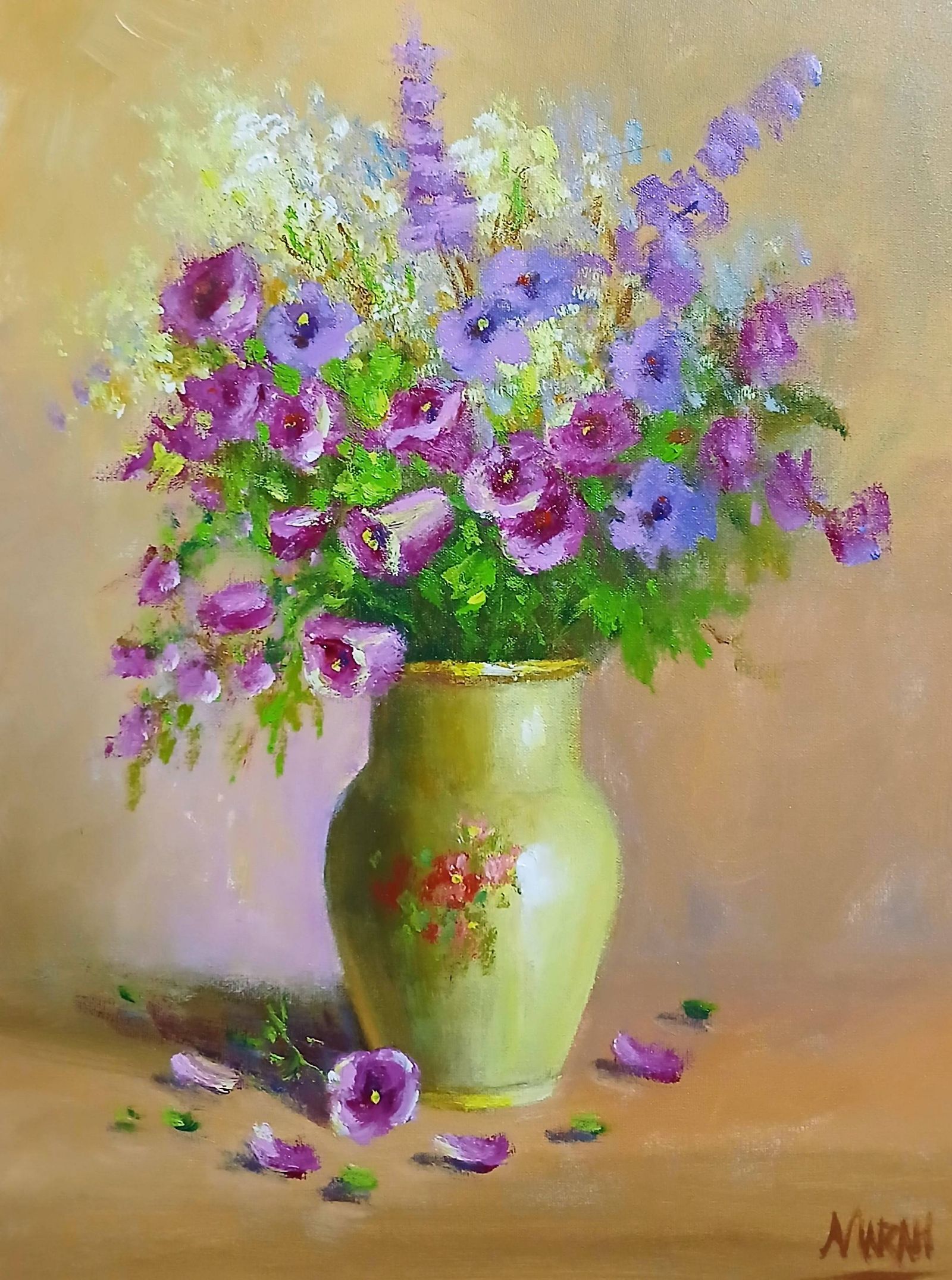 Quadro original "Cores da Manhã Lilás" — Florais, 30 x 40 cm, pintado à mão por Marah Silva