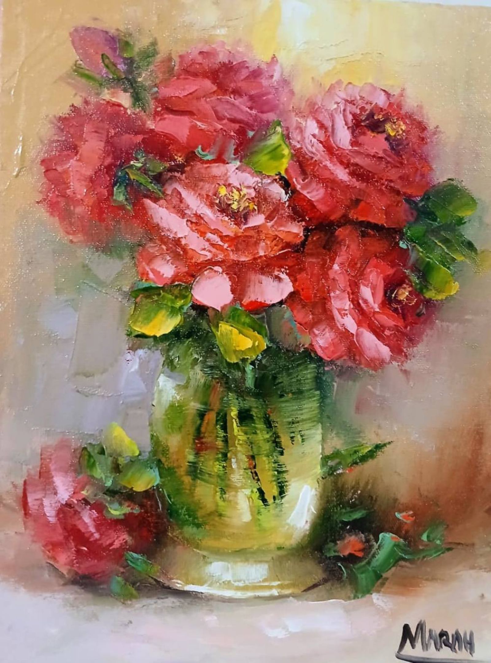 Quadro original "Sinfonia Carmesim" — Florais, 18 x 24 cm, pintado à mão por Marah Silva