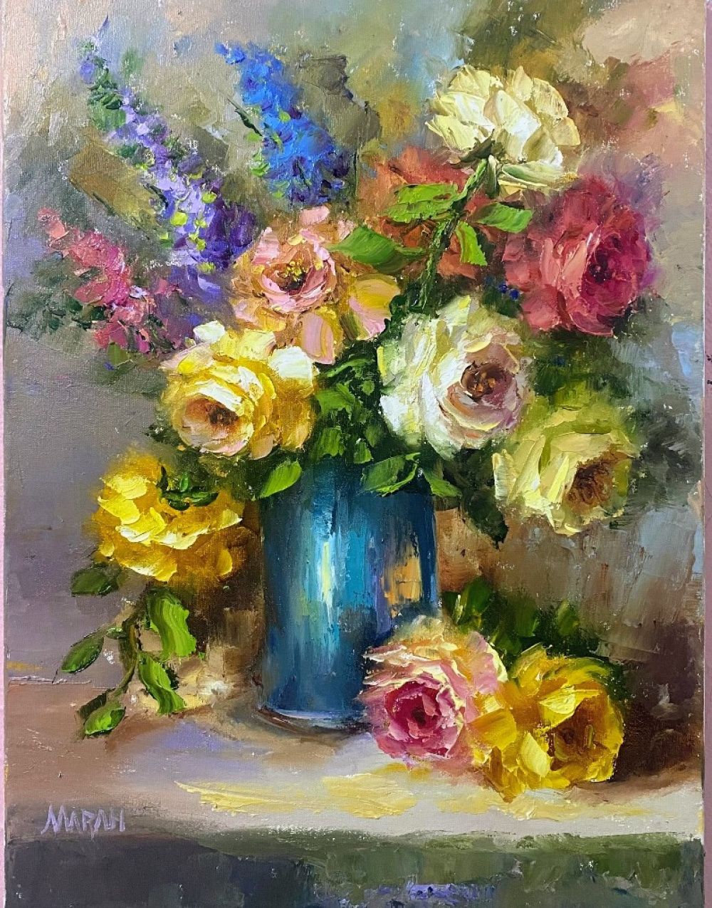 Quadro original "Cores da Aurora" — Florais, Óleo sobre tela, 30 x 40 cm, pintado à mão por Marah Silva
