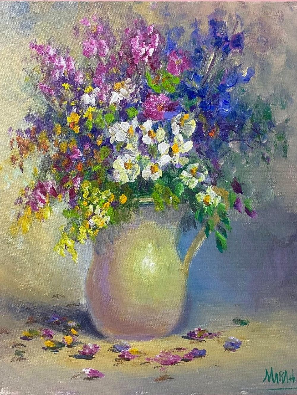 Quadro original "Flores em Delírio" — Florais, Óleo sobre tela, 24 x 30 cm, pintado à mão por Marah Silva