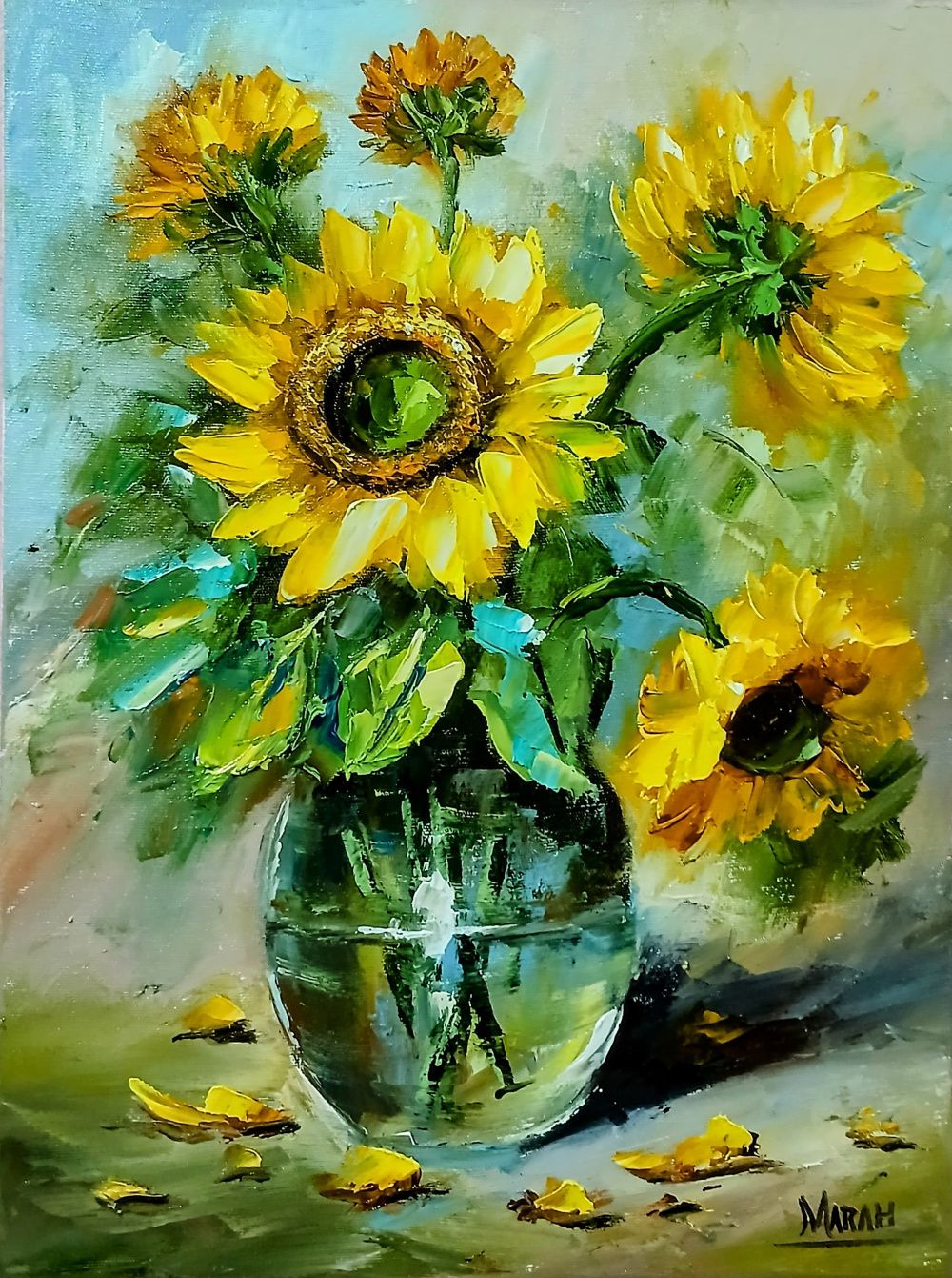 Quadro original "Brilho no Vaso" — Florais, Óleo sobre tela, 30 x 40 cm, pintado à mão por Marah Silva