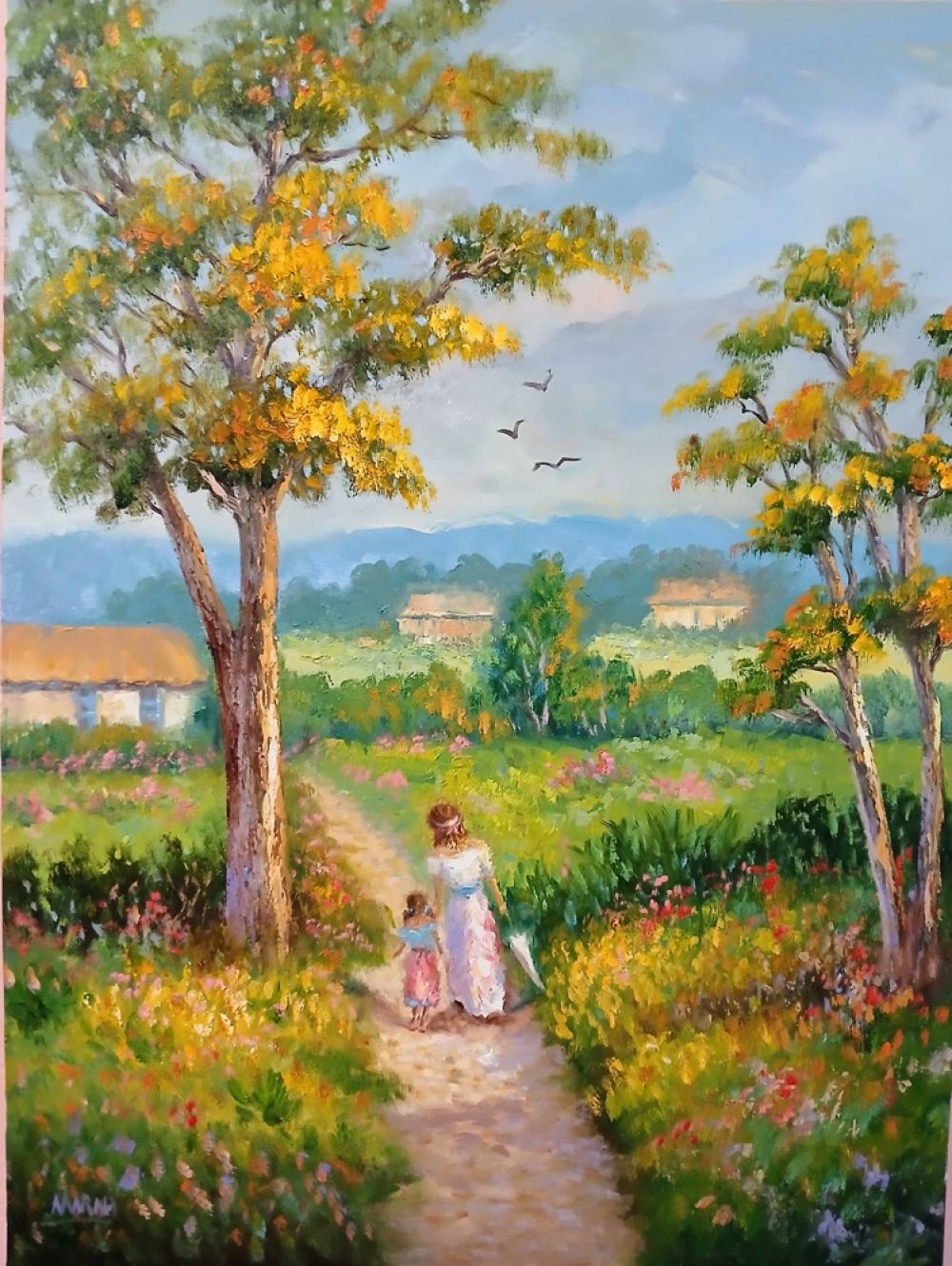 Quadro original "Vida no campo II" — Impressionismo, Óleo sobre tela, 60 x 80 cm, pintado à mão por Marah Silva
