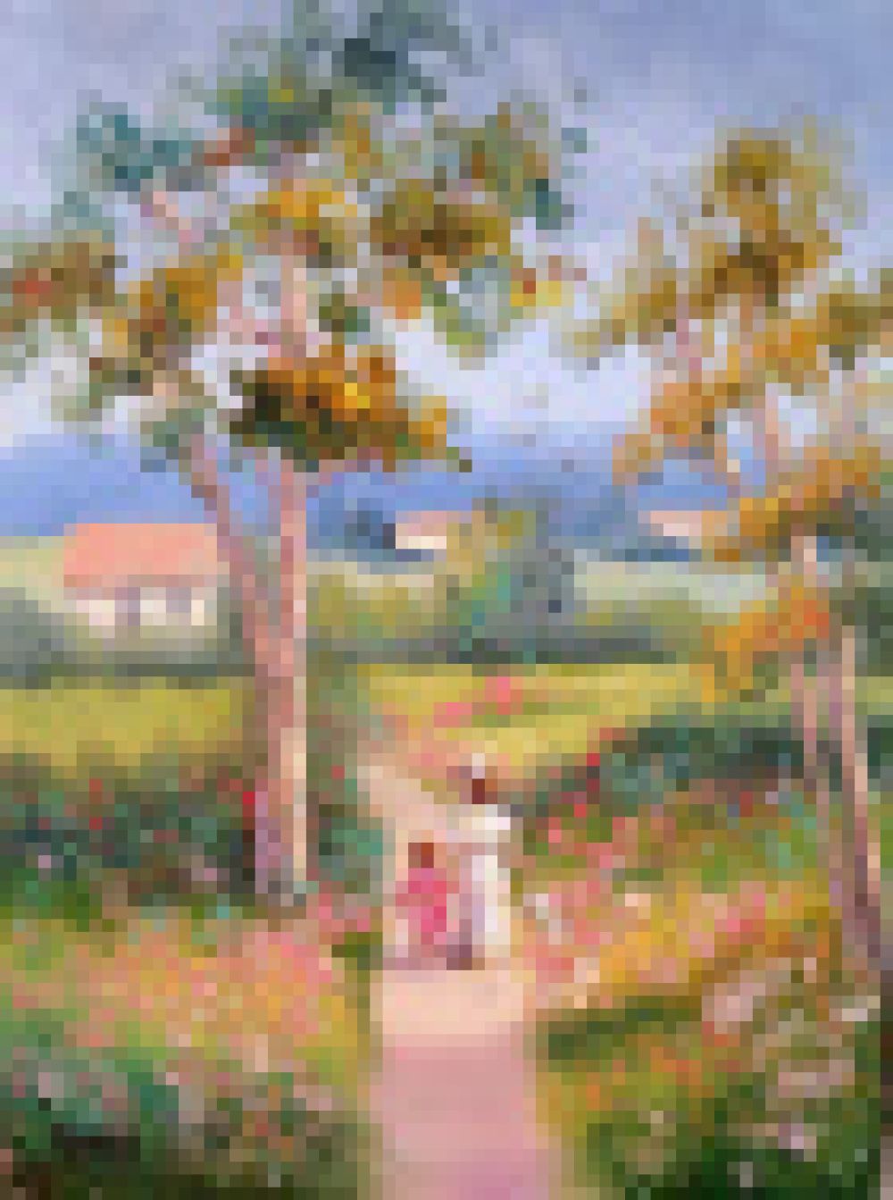 Quadro original "Vida no Campo" — Impressionismo, Óleo sobre tela, 30 x 40 cm, pintado à mão por Marah Silva