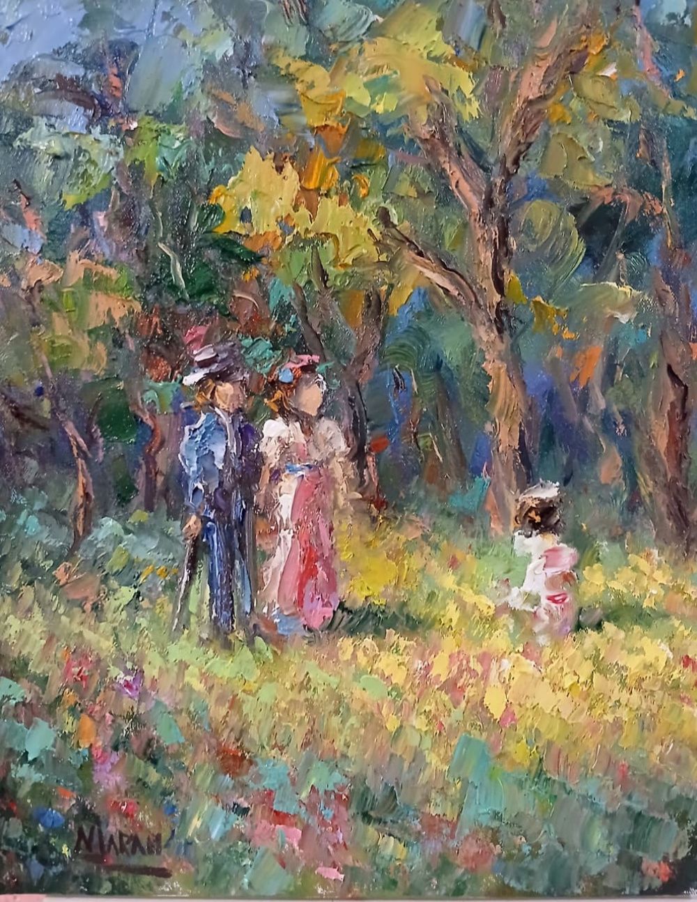 Quadro original "A Família" — Impressionismo, Óleo sobre tela, 24 x 30 cm, pintado à mão por Marah Silva