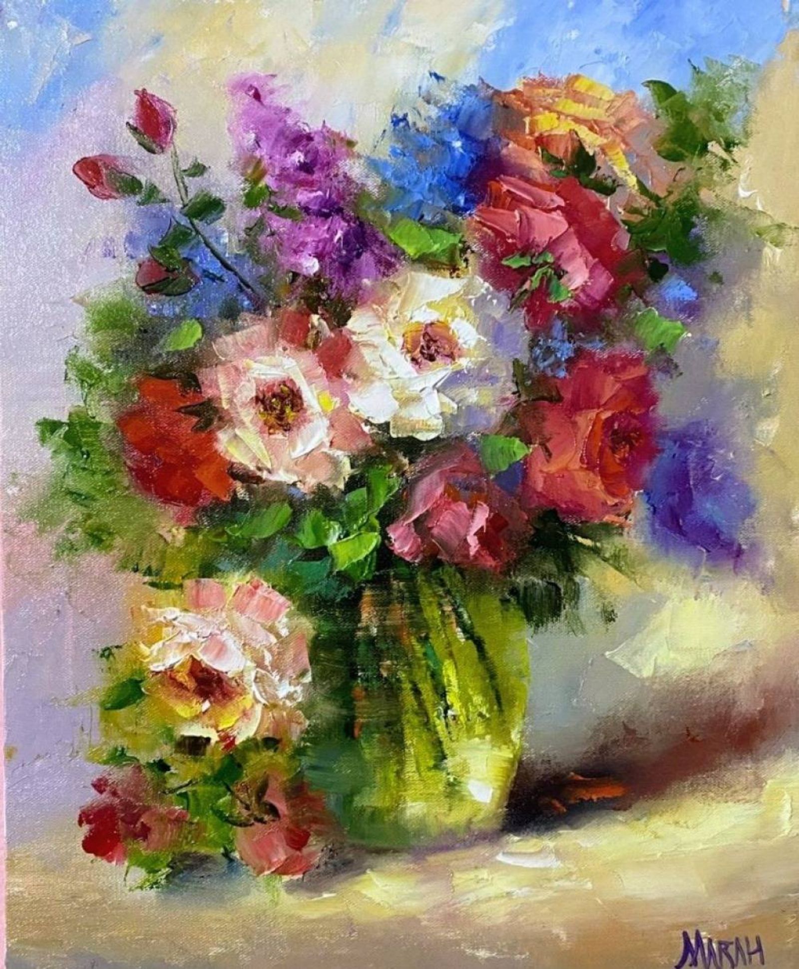 Quadro original "Alegria Floral em Cores" — Florais, 24 x 30 cm, pintado à mão por Marah Silva