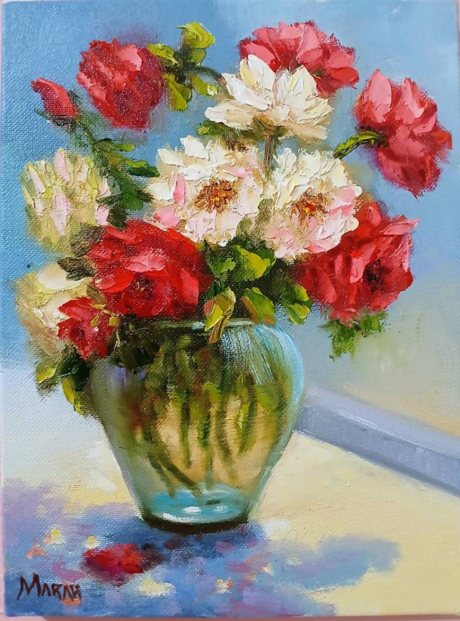 Quadro original "Abraço de Pétalas" — Florais, 18 x 24 cm, pintado à mão por Marah Silva