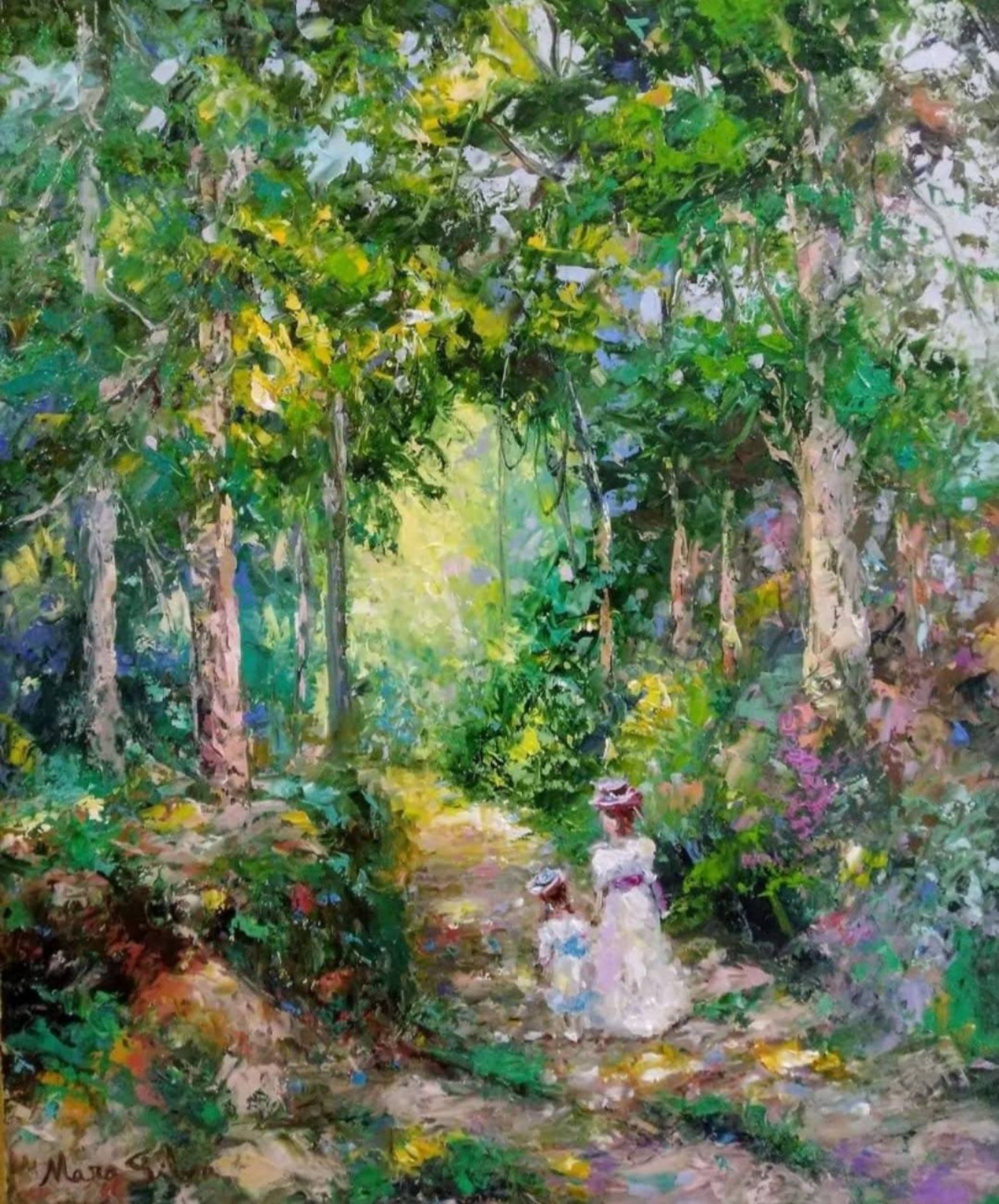 Quadro original "Caminho Verdejante e Brisa" — Impressionismo, Técnica espatulada a óleo sobre tela, 50 x 60 cm, pintado à mão por Marah Silva