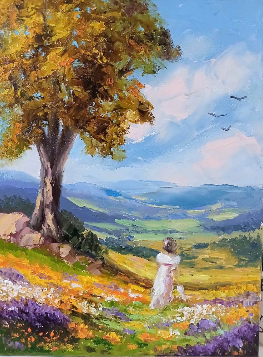 Quadro original "Horizonte em Flor" — Impressionismo, Óleo sobre tela, 30 x 40 cm, pintado à mão por Marah Silva