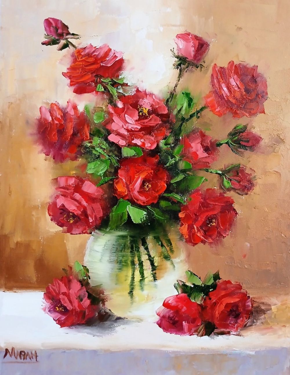 Quadro original "Vibrância das Rosas" — Florais, Óleo sobre tela, 30 x 40 cm, pintado à mão por Marah Silva