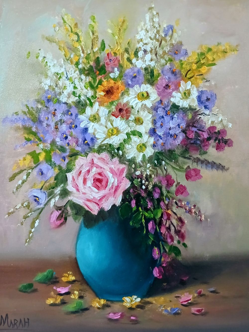 Quadro original "Primavera em Cores" — Florais, Óleo sobre tela, 30 x 40 cm, pintado à mão por Marah Silva