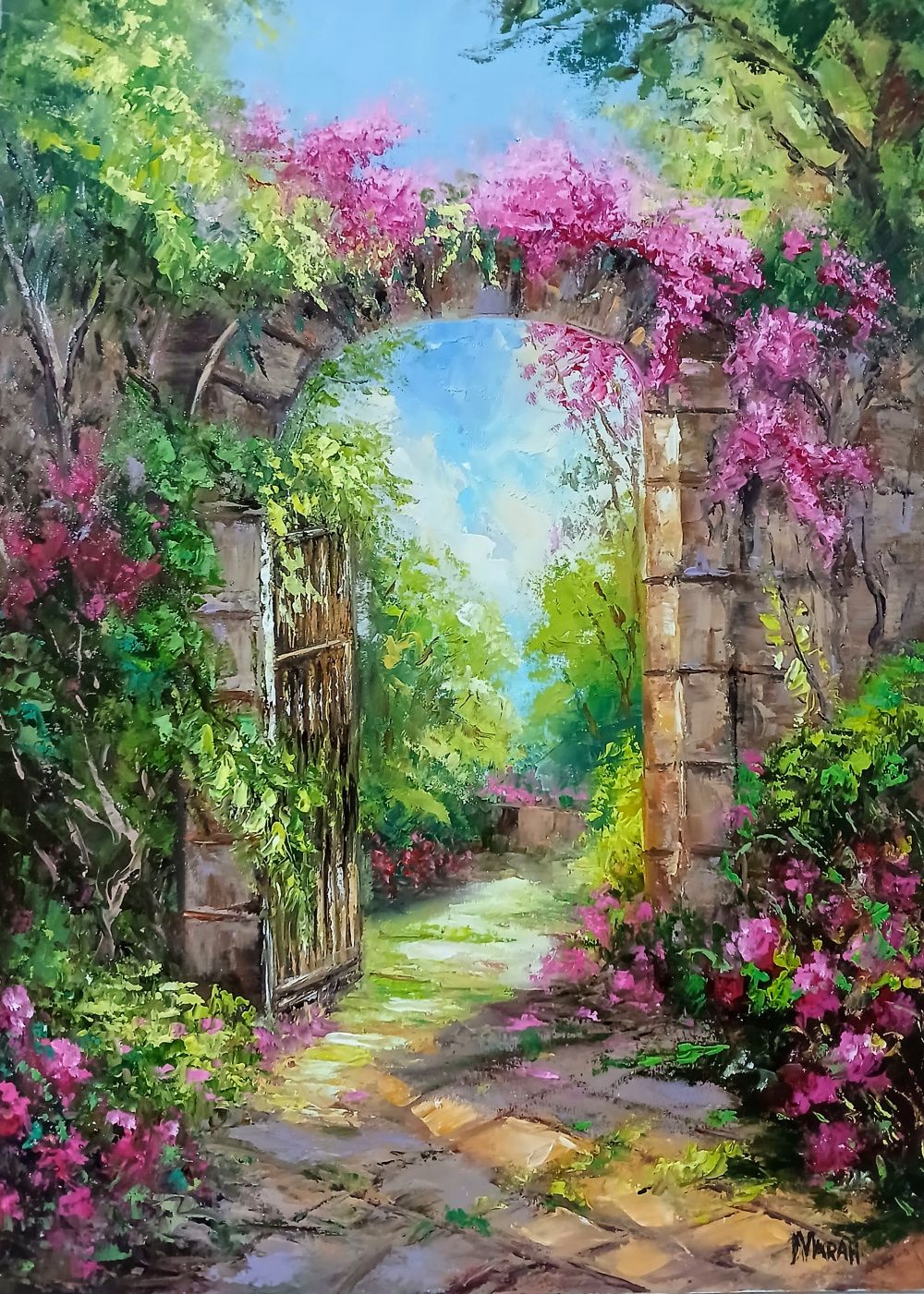 Quadro original "Portal para o Jardim da Eternidade" — Paisagens, Óleo sobre tela, 50 x 70 cm, pintado à mão por Marah Silva