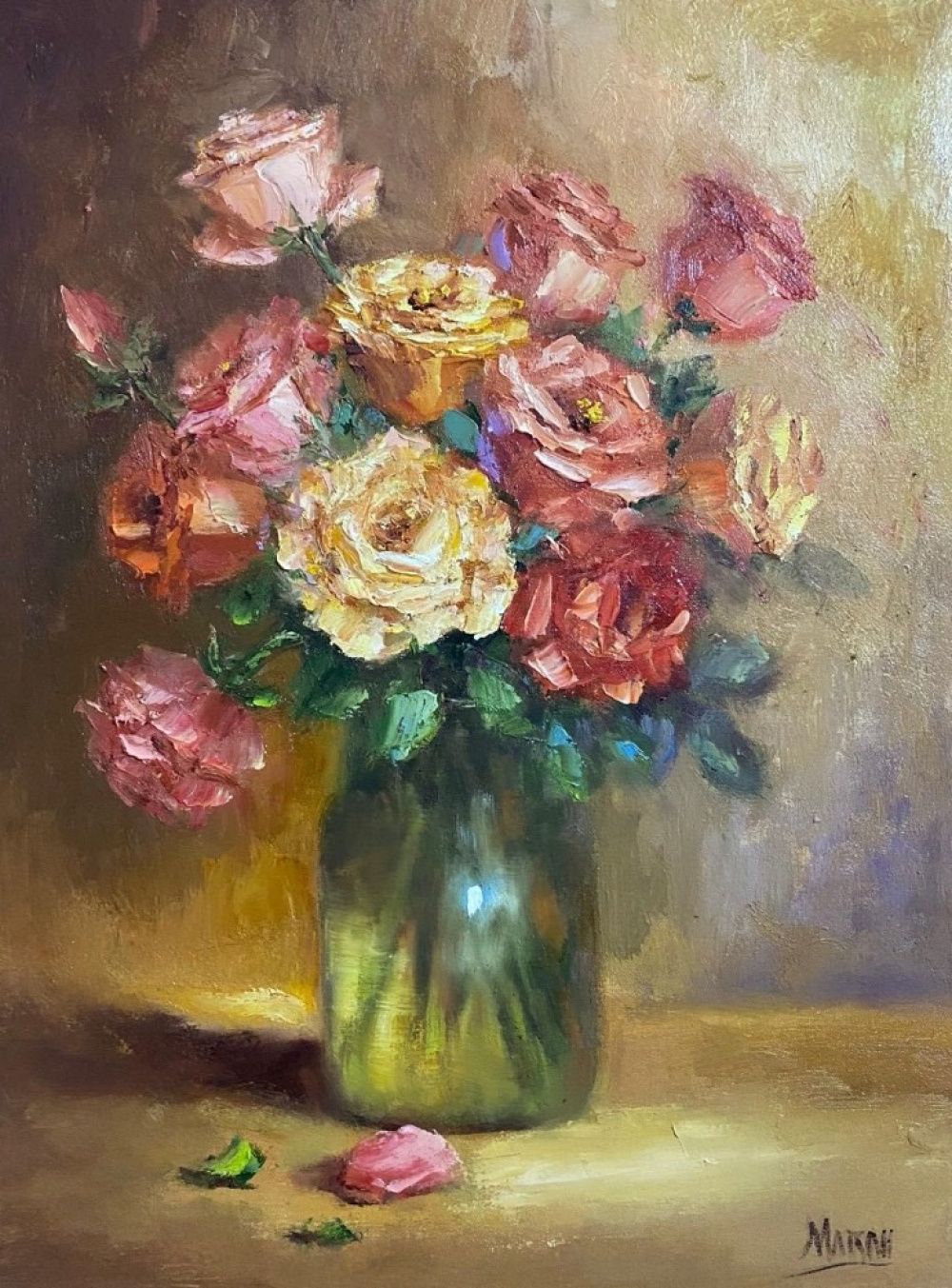 Quadro original "Rosas em tons suaves" — Florais, Óleo sobre tela, 30 x 40 cm, pintado à mão por Marah Silva