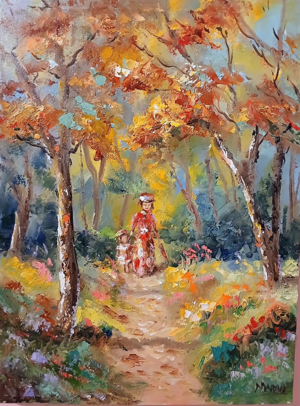 Quadro original "Sob o Dossel de Ouro" — Impressionismo, Óleo sobre tela, 30 x 40 cm, pintado à mão por Marah Silva