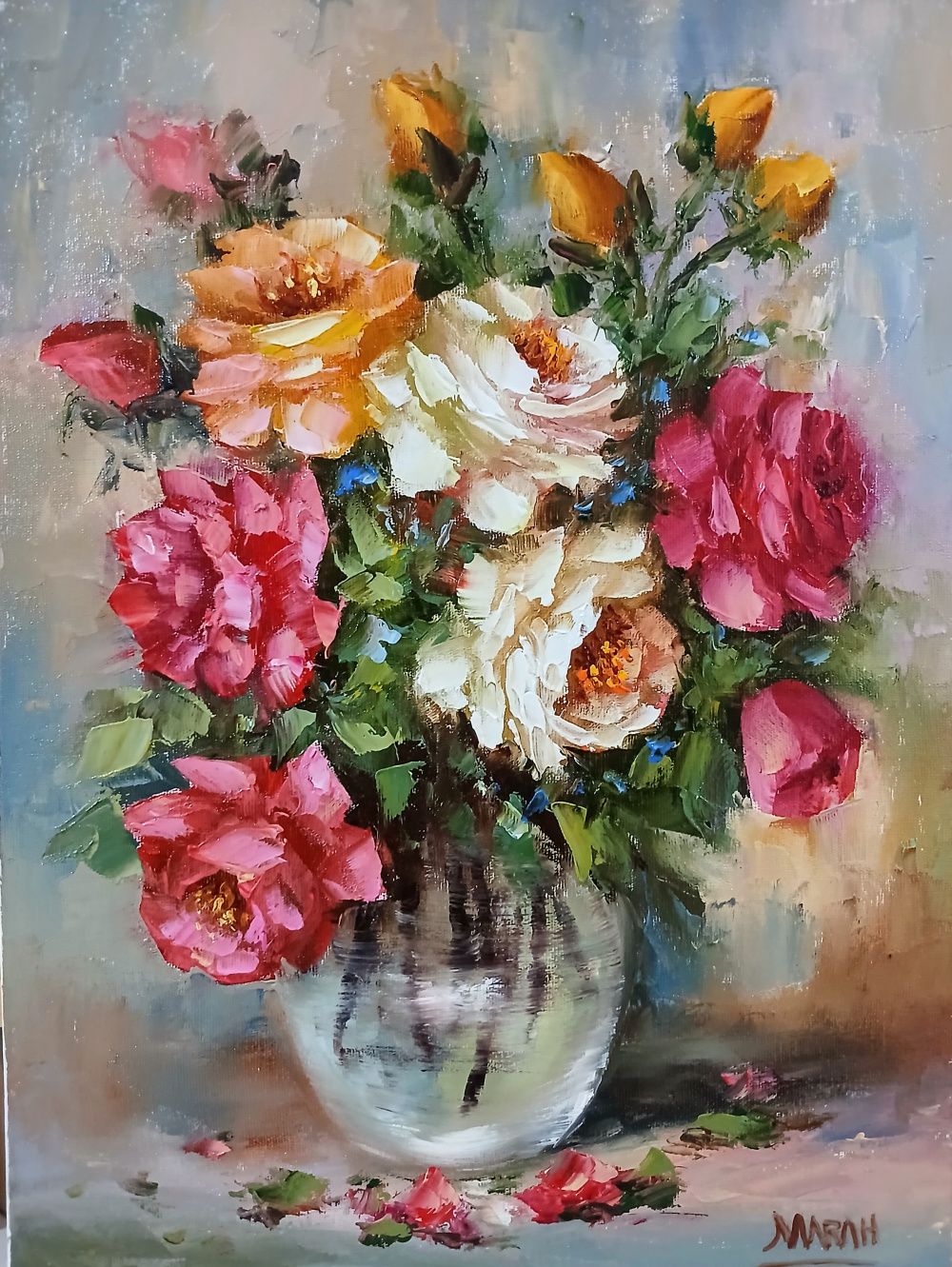 Quadro original "Sinfonia Botânica" — Florais, Óleo sobre tela, 30 x 40 cm, pintado à mão por Marah Silva