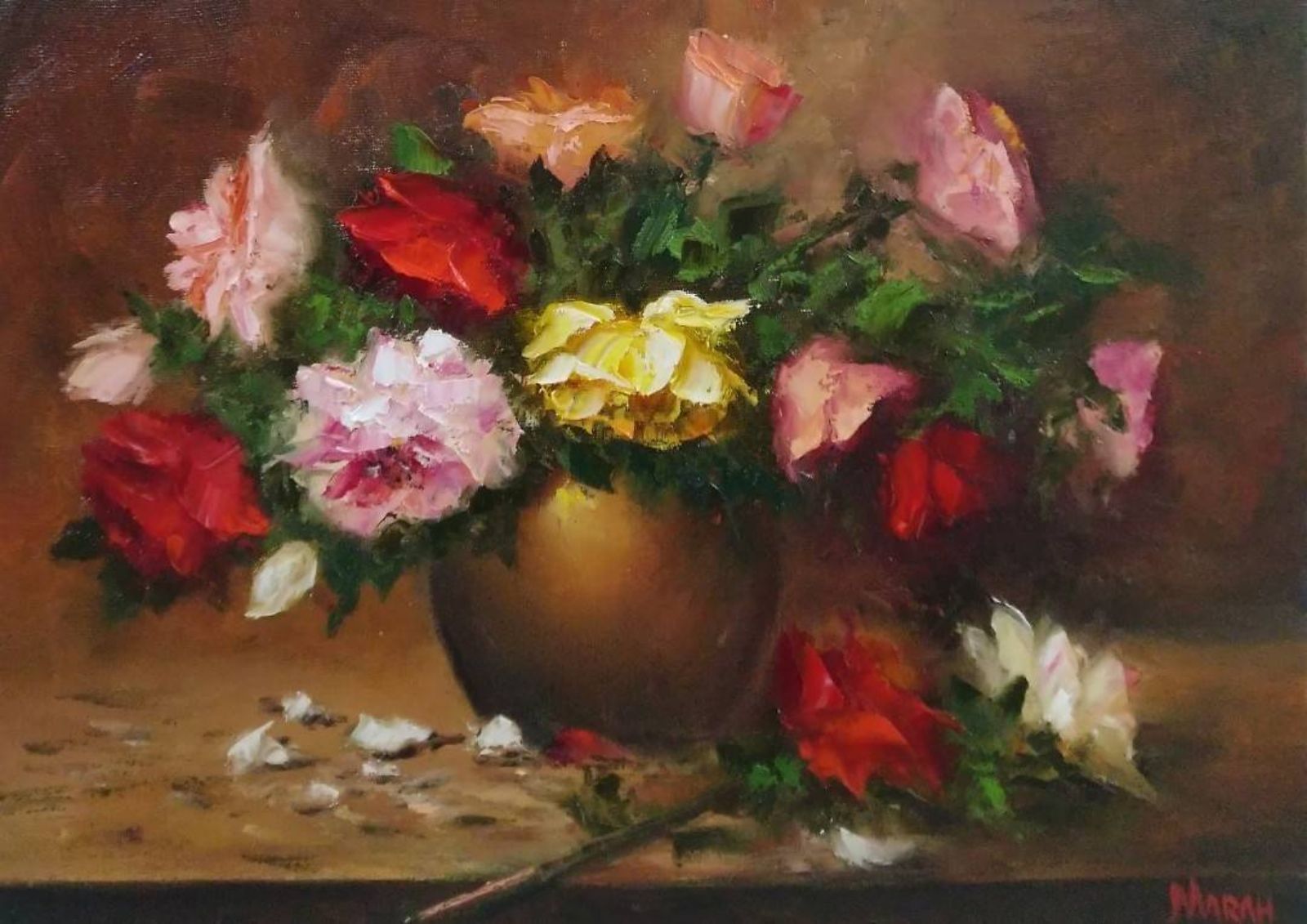 Quadro original "Tons de Paixão e Doçura" — Florais, 30 x 40 cm, pintado à mão por Marah Silva