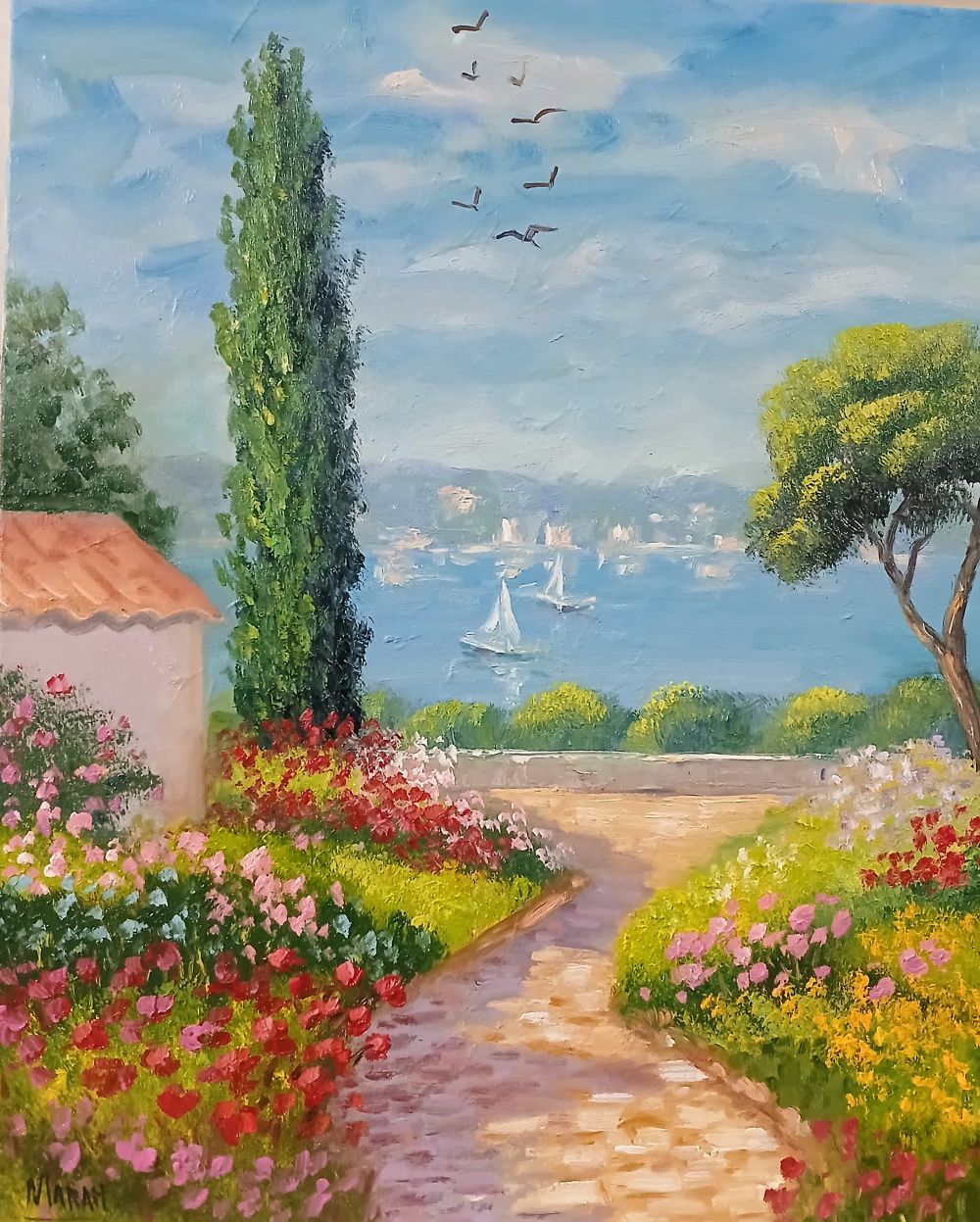 Quadro original "Caminho para o Azul" — Paisagens, Óleo sobre tela, 40 x 50 cm, pintado à mão por Marah Silva