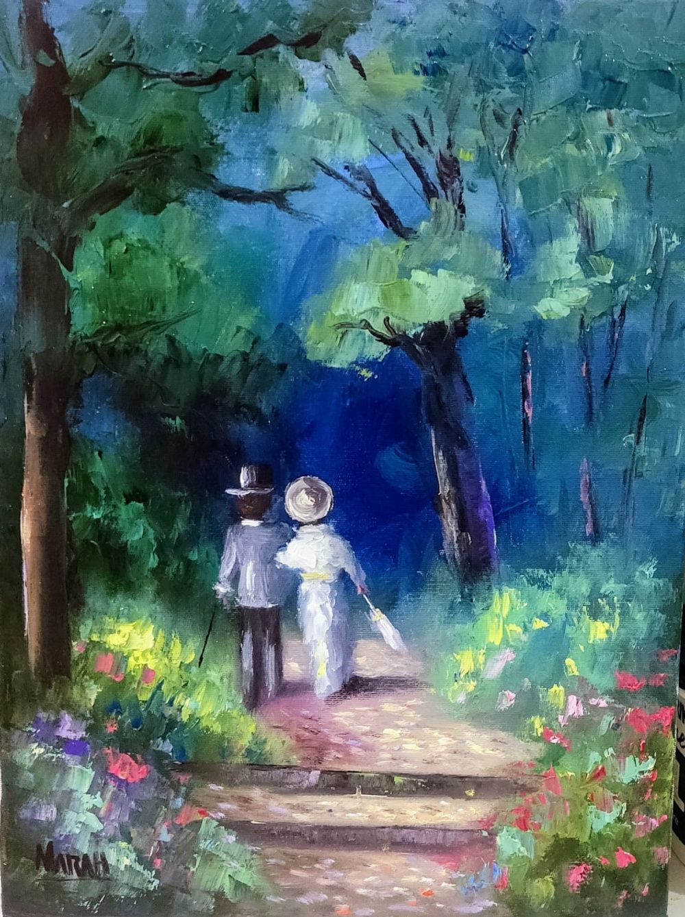 Quadro original "Obra da coleção os enamorados" — Impressionismo, Óleo sobre tela, 30 x 40 cm, pintado à mão por Marah Silva
