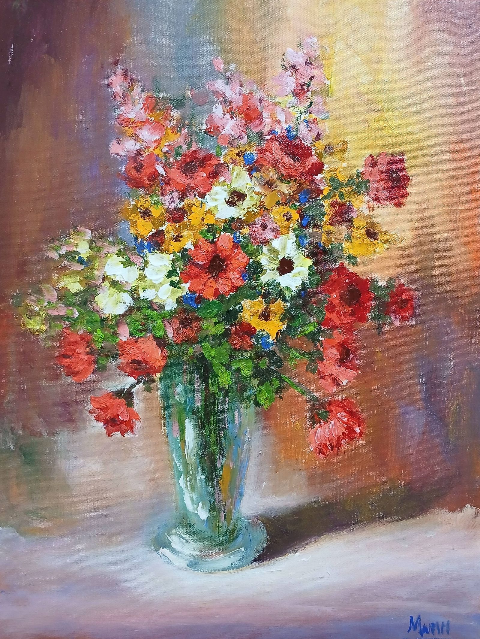 Quadro original "Florescer em Vaso de Luz" — Florais, Óleo sobre tela, 30 x 40 cm, pintado à mão por Marah Silva