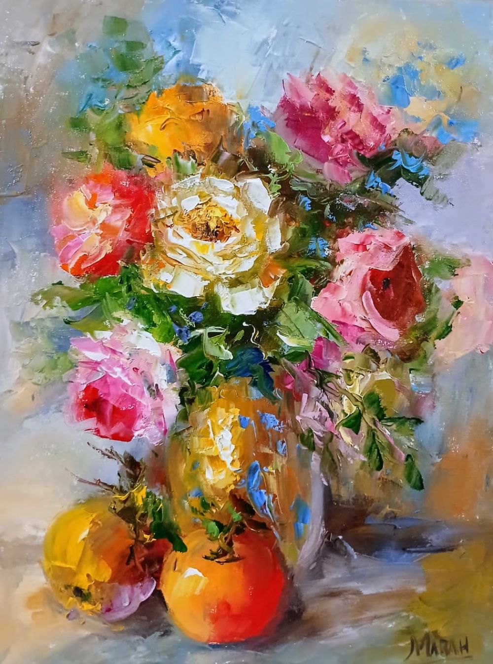 Quadro original "Jardim em Abundância" — Florais, Óleo sobre tela, 30 x 40 cm, pintado à mão por Marah Silva