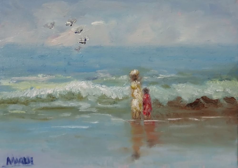 Quadro original "Na Beira do Infinito" — Impressionismo, Óleo sobre tela, 24 x 18 cm, pintado à mão por Marah Silva