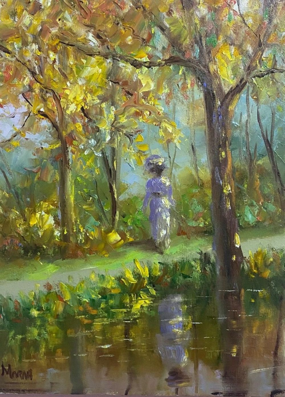 Quadro original "Reflexos na Água Clara" — Impressionismo, Óleo sobre tela, 30 x 40 cm, pintado à mão por Marah Silva