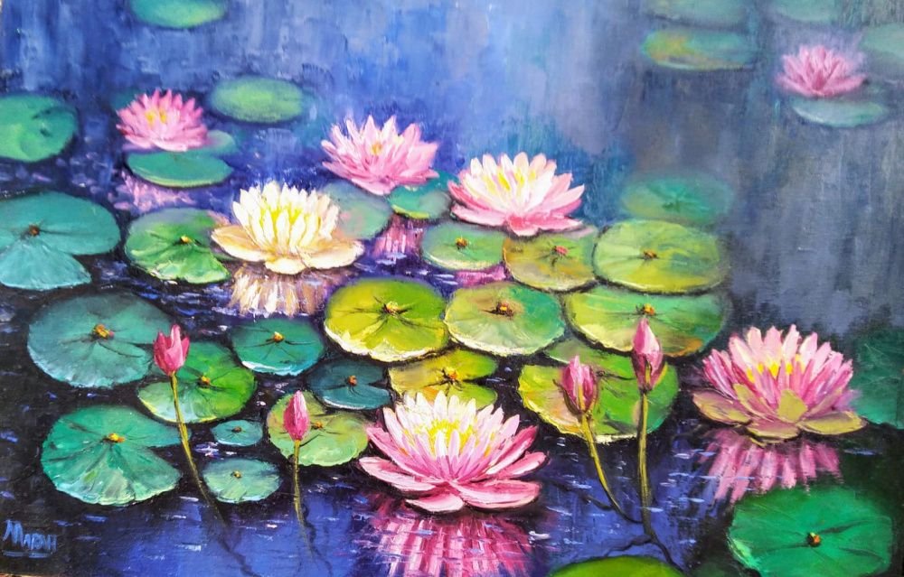 Quadro original "Vitória Regia" — Paisagens, Óleo sobre tela, 70 x 50 cm, pintado à mão por Marah Silva