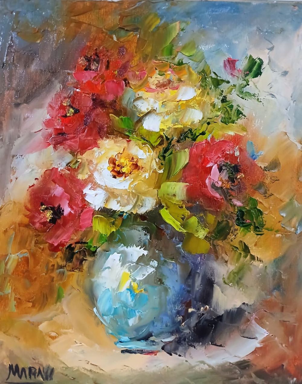 Quadro original "Jarro de Luz" — Florais, Óleo sobre tela, 24 x 30 cm, pintado à mão por Marah Silva