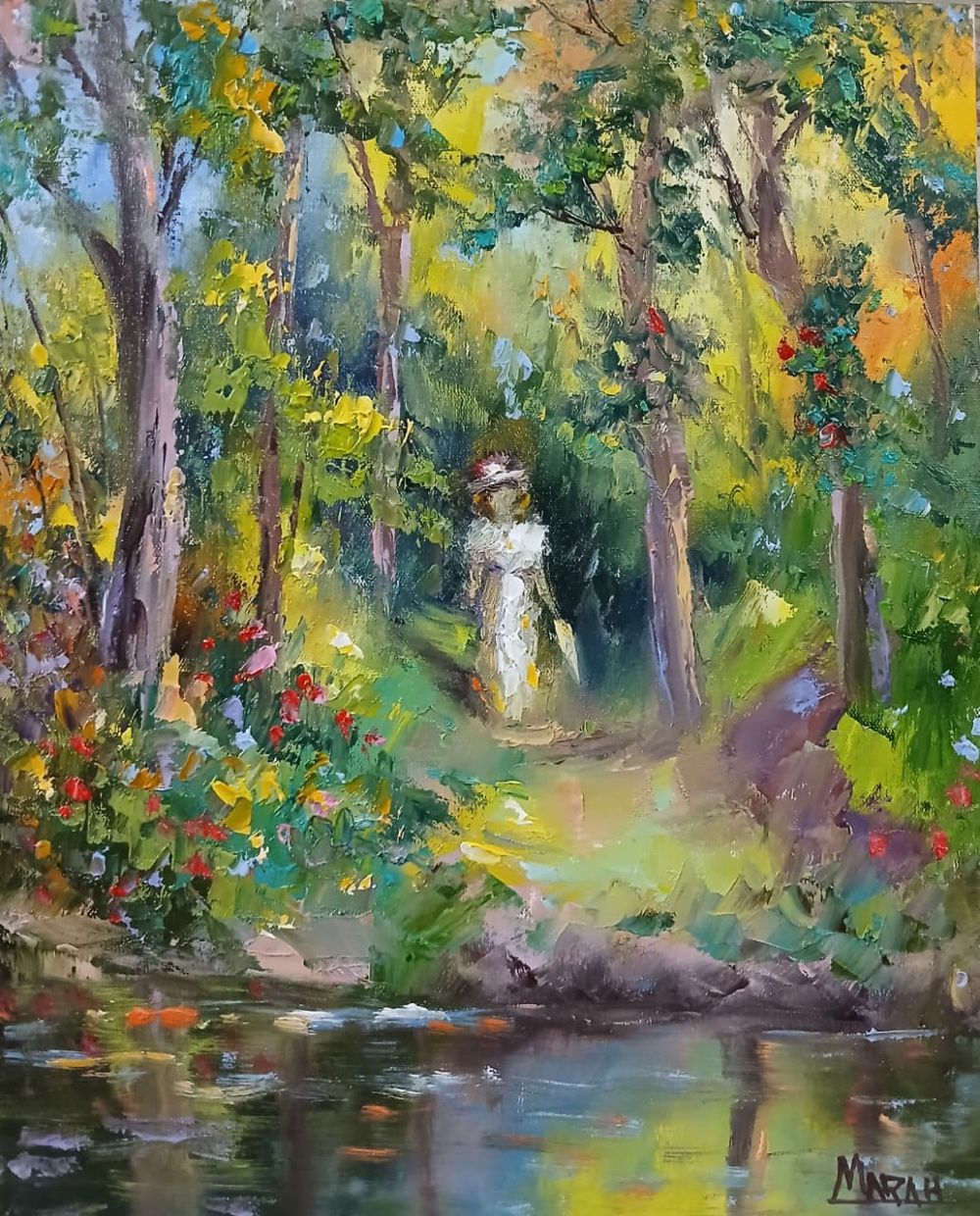 Quadro original "Silêncio na Clareira" — Impressionismo, Óleo sobre tela, 24 x 30 cm, pintado à mão por Marah Silva
