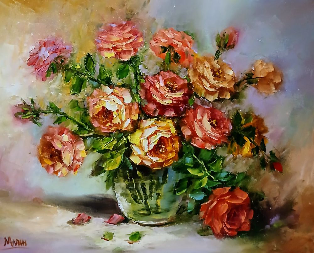 Quadro original "Ecos da Primavera" — Florais, Óleo sobre tela, 50 x 40 cm, pintado à mão por Marah Silva