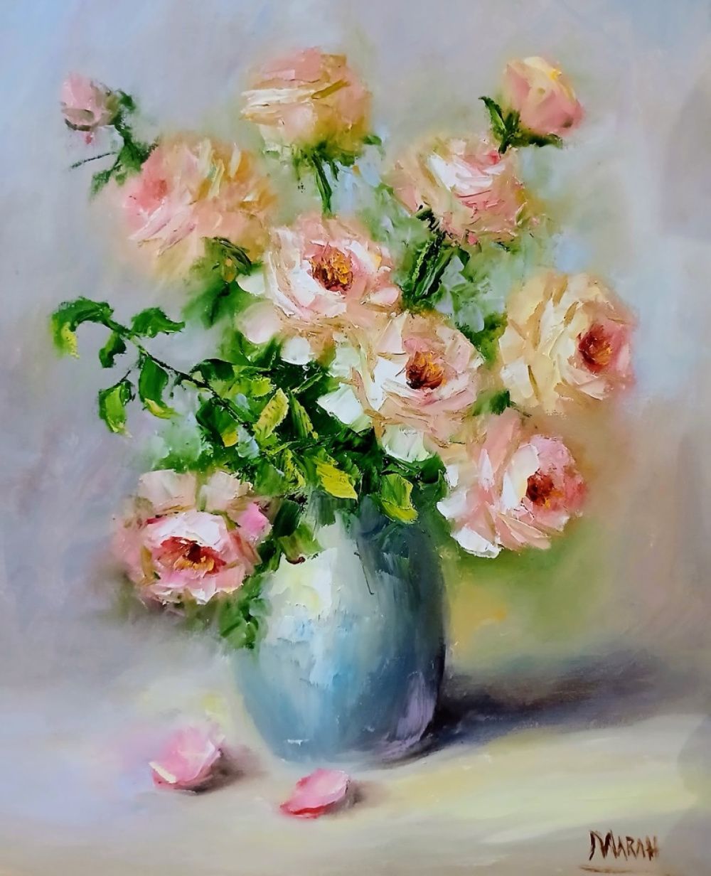 Quadro original "Mansidão" — Florais, Óleo sobre tela, 40 x 50 cm, pintado à mão por Marah Silva