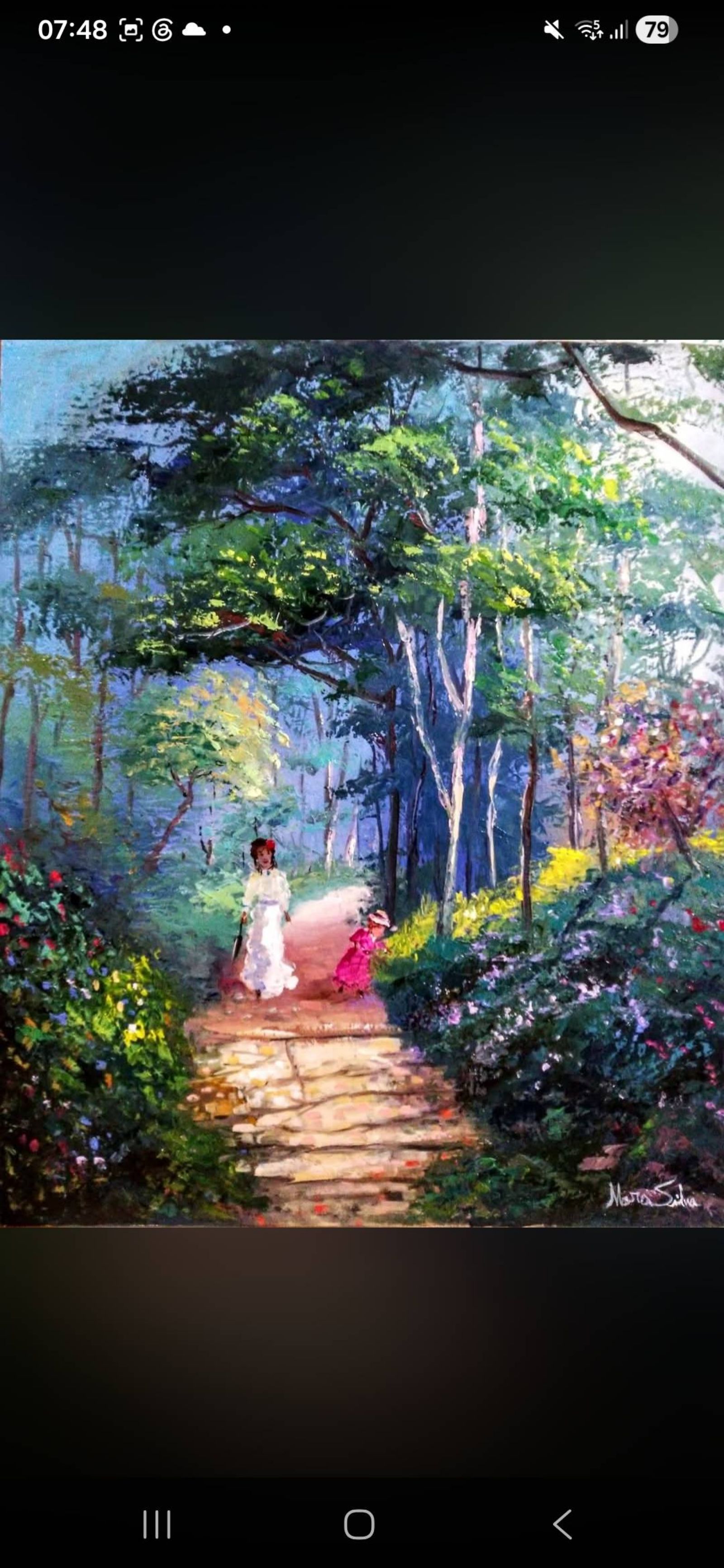 Quadro original "Passeio na Floresta Encantada" — Impressionismo, Espatulado a óleo sobre tela, 50 x 70 cm, pintado à mão por Marah Silva