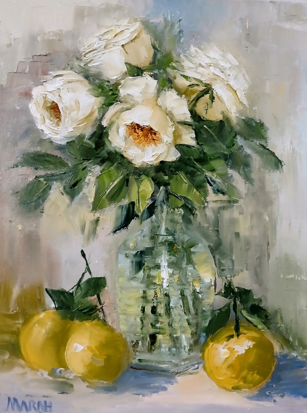 Quadro original "Flores e Frutos da Luz" — Florais, Óleo sobre tela, 30 x 40 cm, pintado à mão por Marah Silva