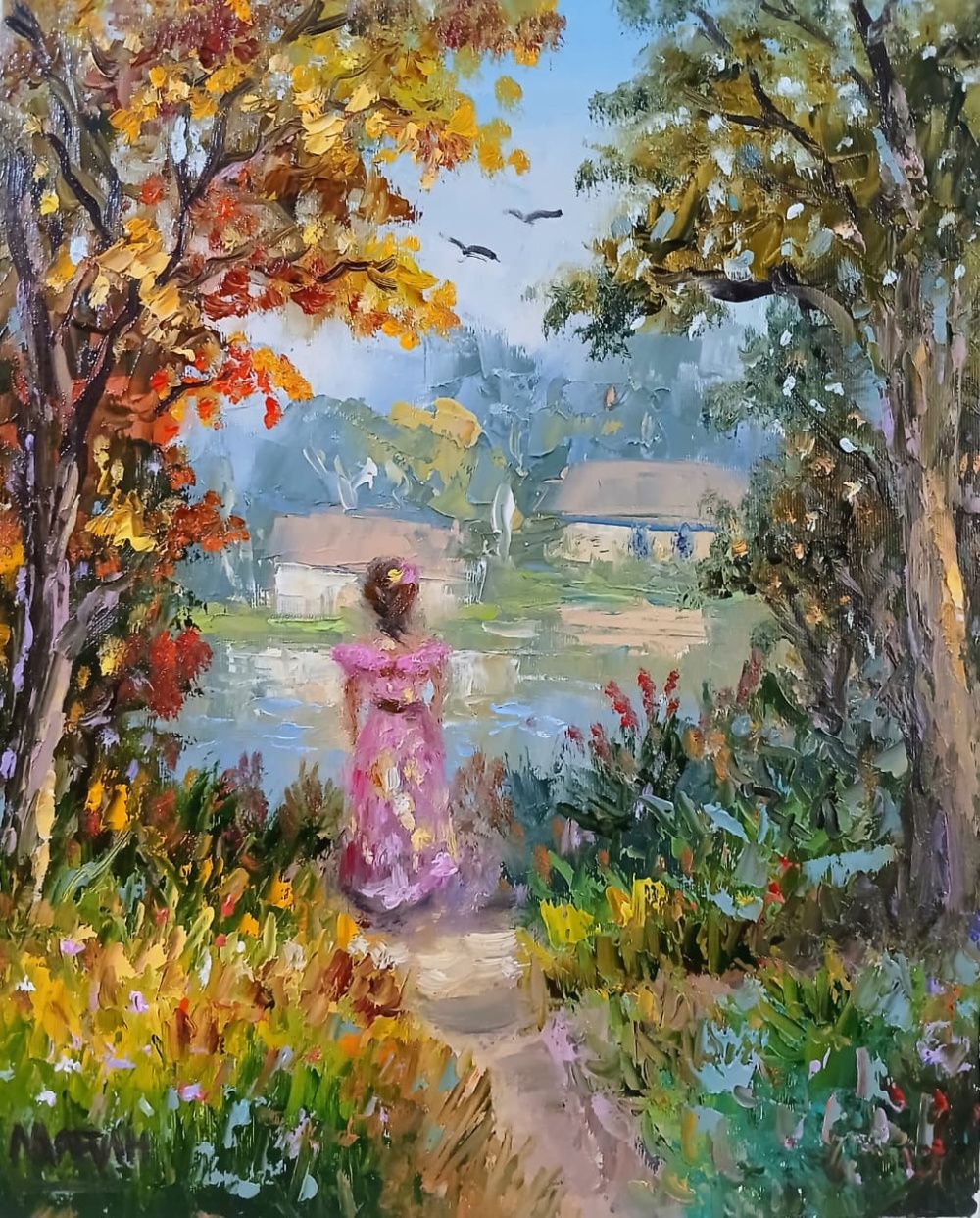 Quadro original "Horizonte de Tranquilidade" — Impressionismo, Óleo sobre tela, 24 x 30 cm, pintado à mão por Marah Silva