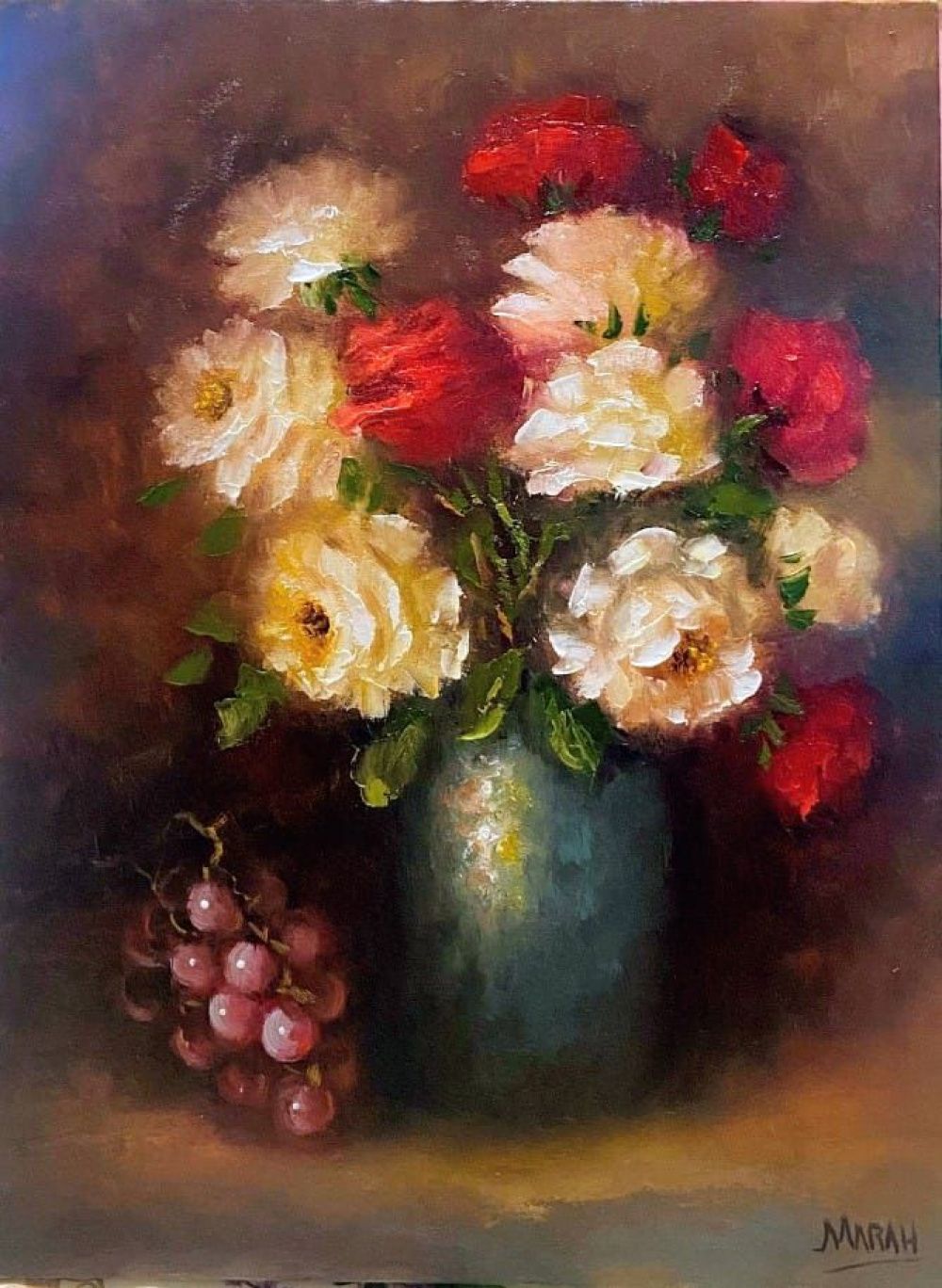 Quadro original "Elegância de Outrora" — Florais, Óleo sobre tela, 30 x 40 cm, pintado à mão por Marah Silva