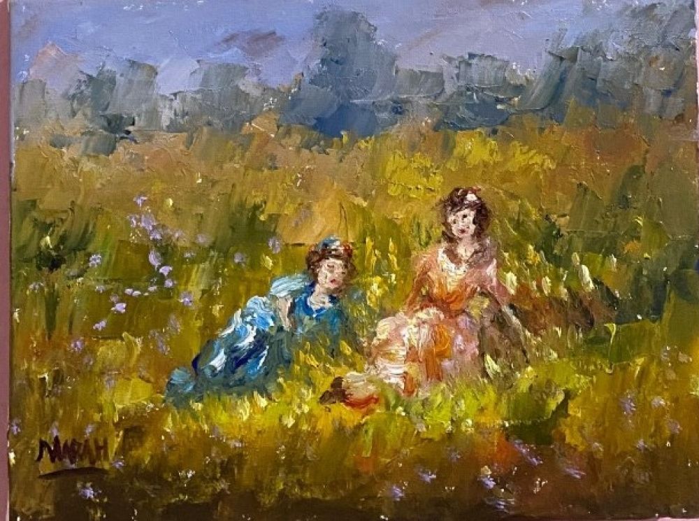 Quadro original "Flores e Companhia" — Impressionismo, Óleo sobre tela, 24 x 18 cm, pintado à mão por Marah Silva