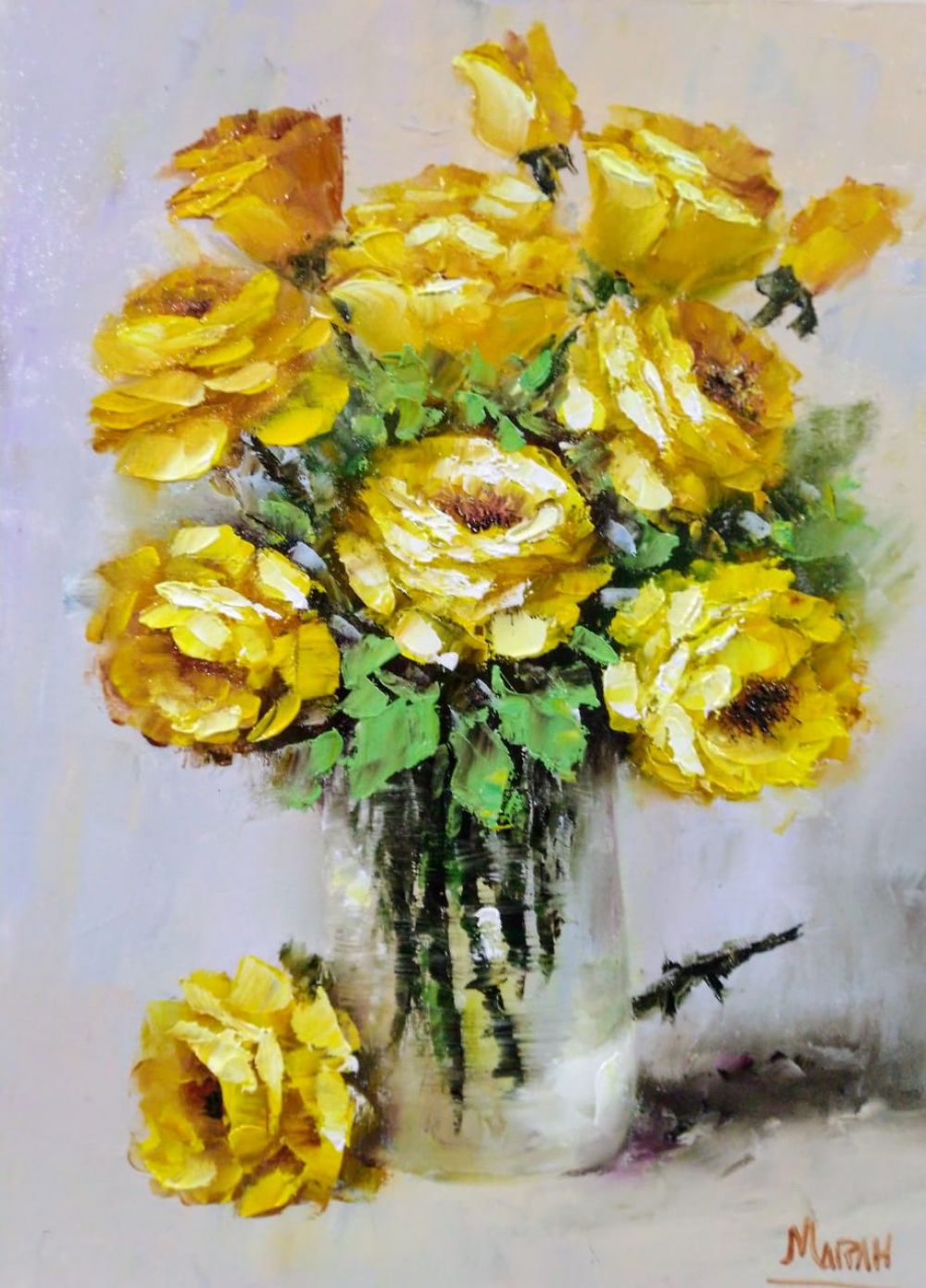 Quadro original "Rosas no vaso" — Florais, Óleo sobre tela, 30 x 40 cm, pintado à mão por Marah Silva
