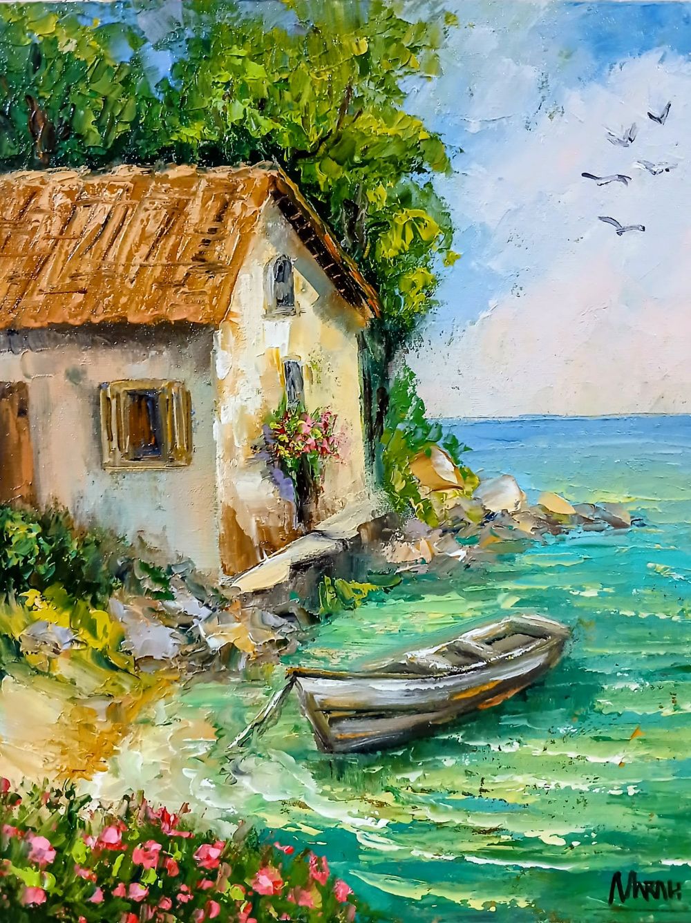 Quadro original "Mar de Espera" — Paisagens, Óleo sobre tela, 24 x 30 cm, pintado à mão por Marah Silva