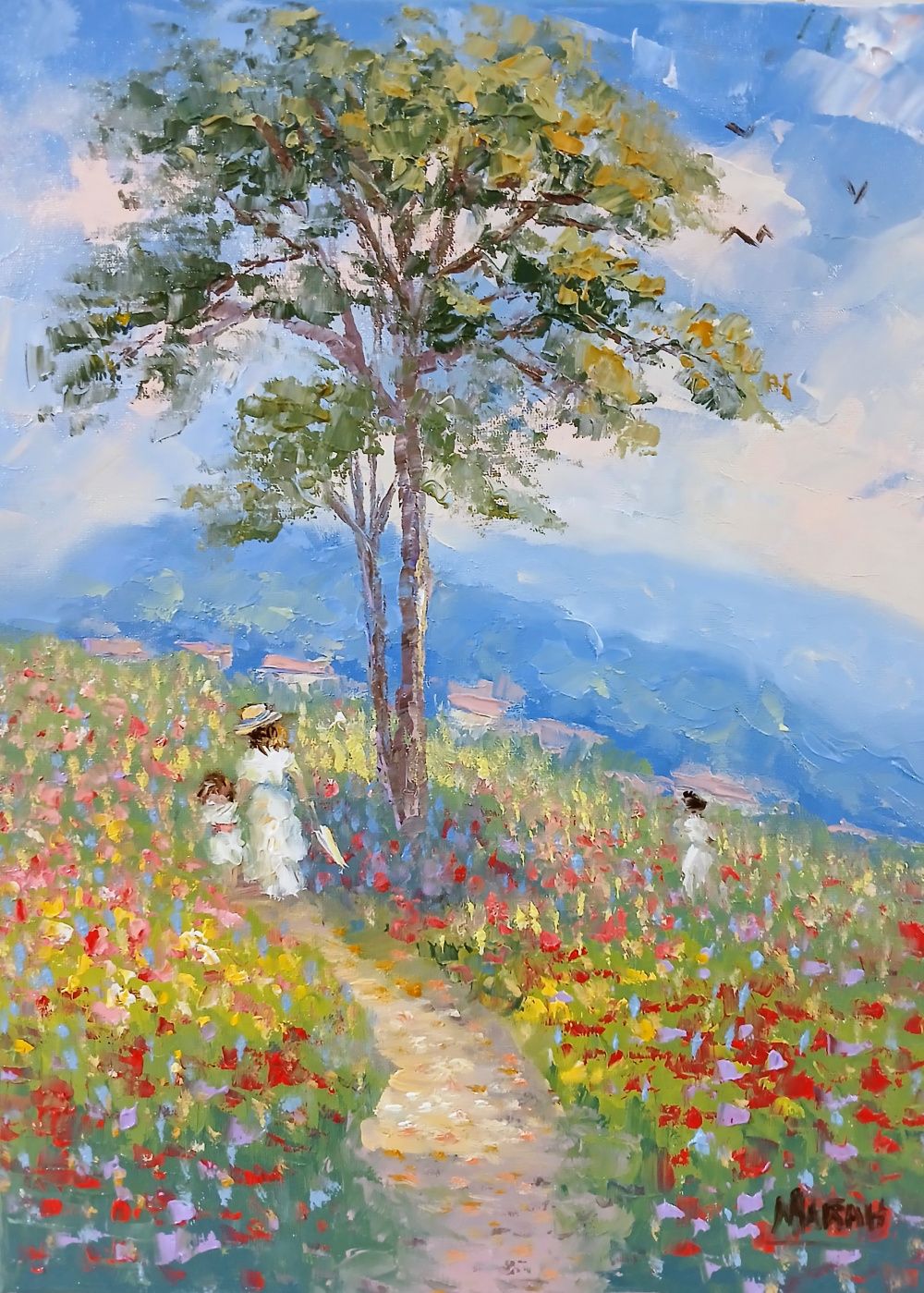 Quadro original "Caminho de casa" — Impressionismo, Óleo sobre tela, 30 x 40 cm, pintado à mão por Marah Silva