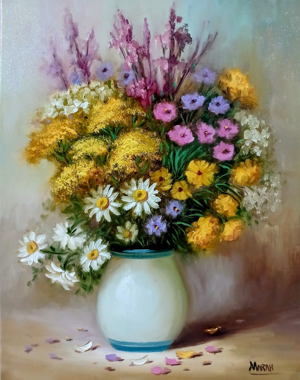 Quadro original "Flores campestre" — Florais, Óleo sobre tela, 40 x 50 cm, pintado à mão por Marah Silva