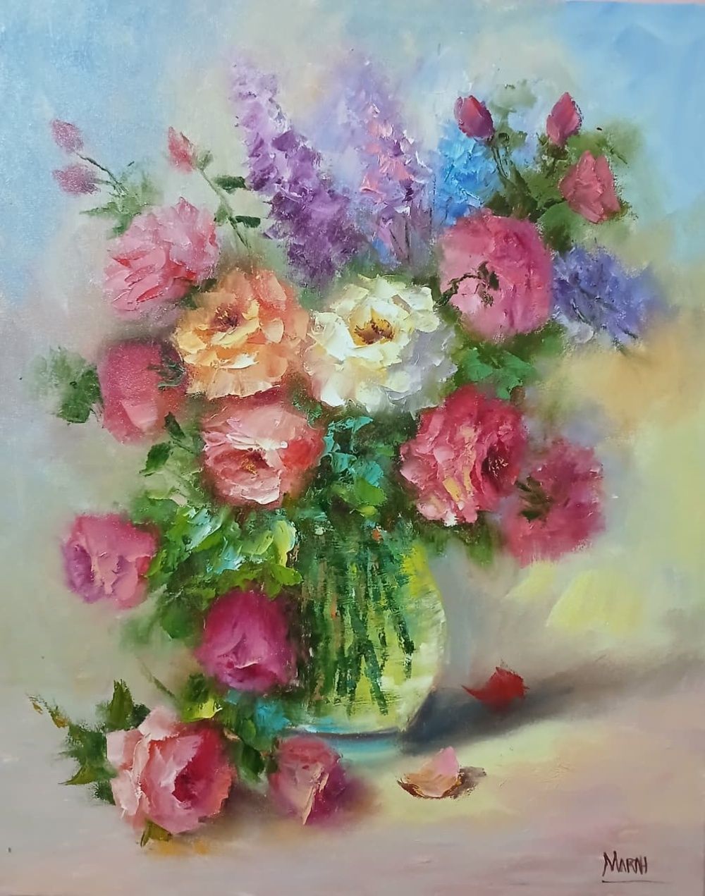 Quadro original "Flores em Desabrochar" — Florais, Óleo sobre tela, 40 x 50 cm, pintado à mão por Marah Silva