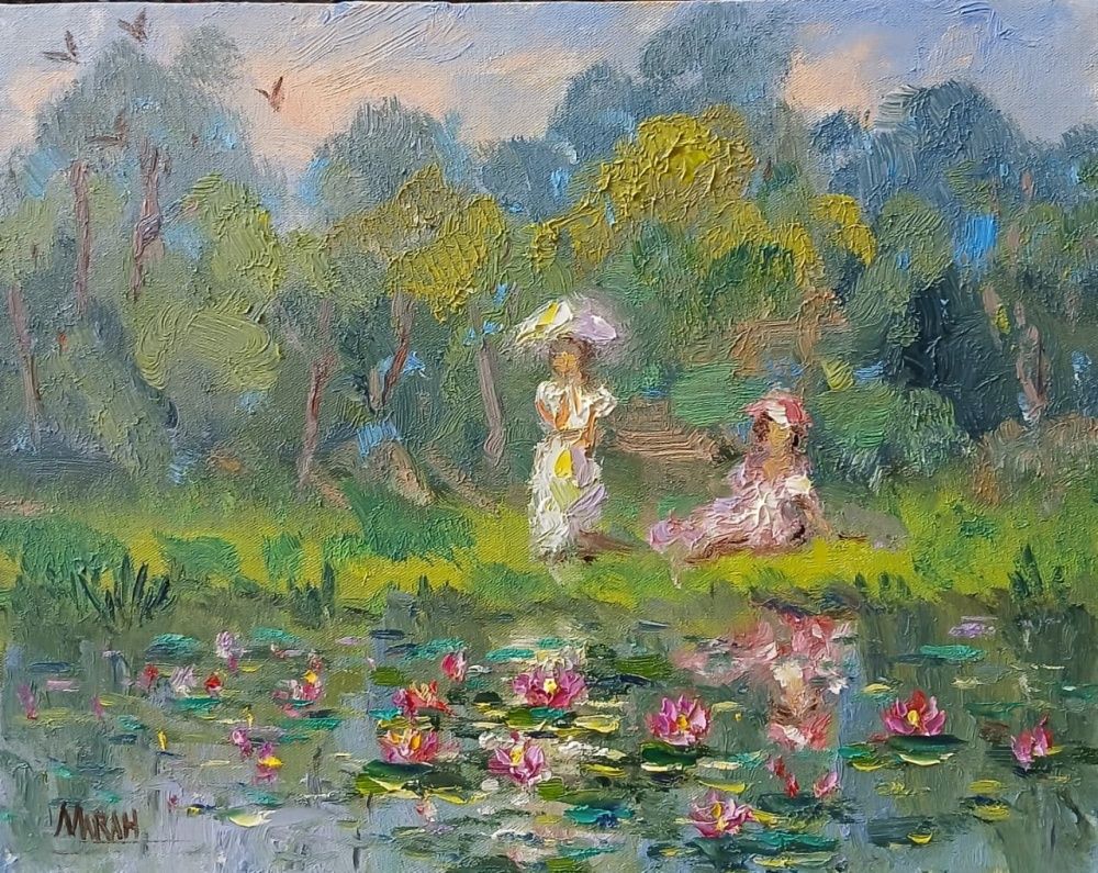 Quadro original "Reflexos de Íris" — Impressionismo, Óleo sobre tela, 30 x 24 cm, pintado à mão por Marah Silva