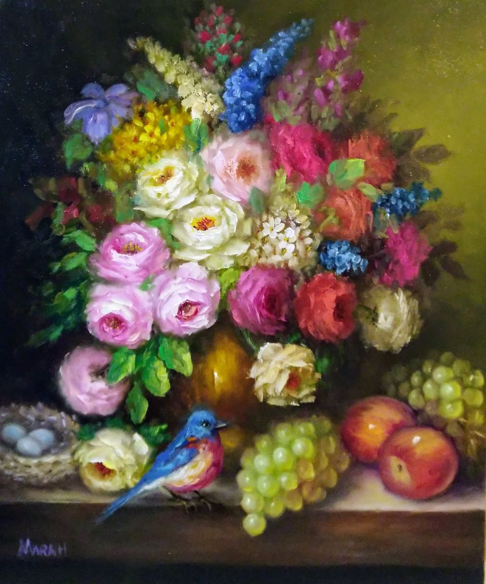 Quadro original "Encanto da Primavera" — Florais, Óleo sobre tela, 50 x 60 cm, pintado à mão por Marah Silva