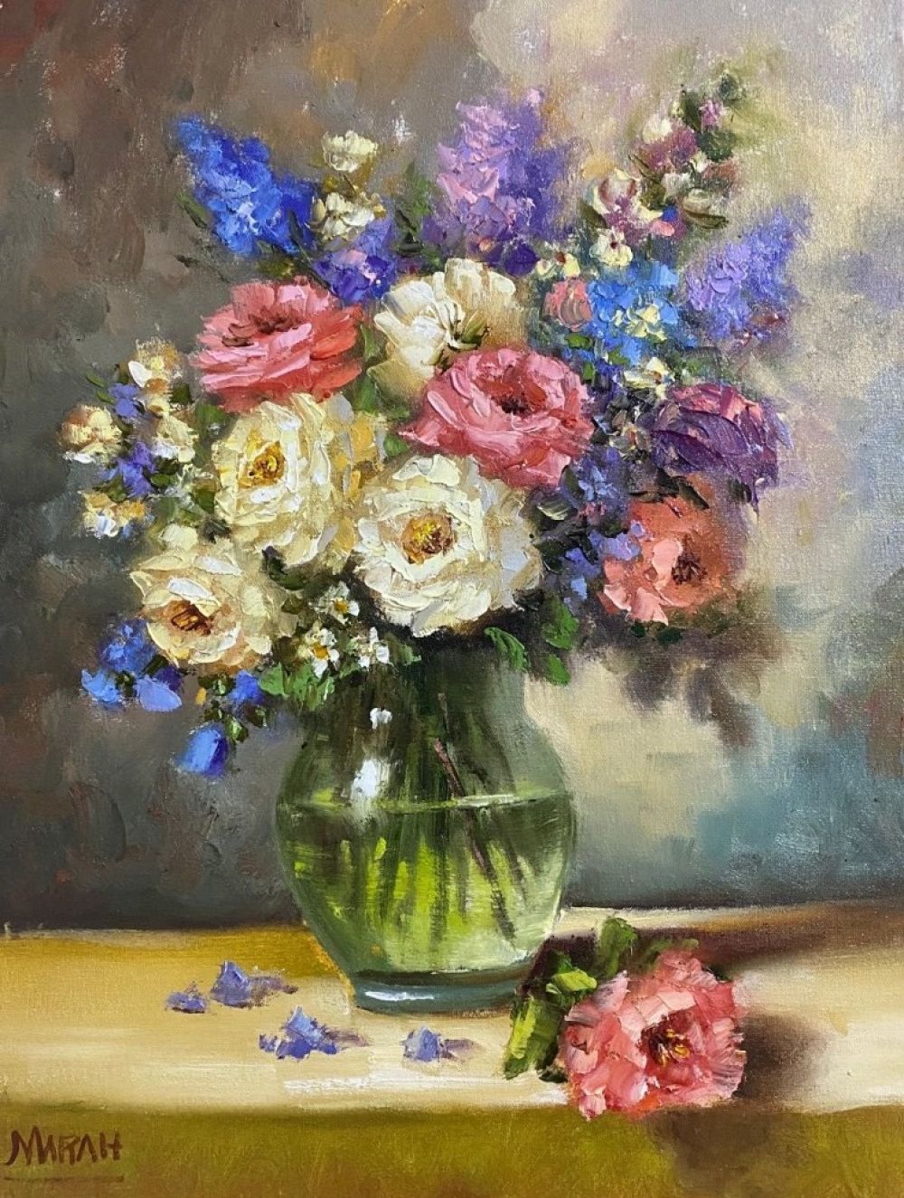 Quadro original "Rosas em vidro" — Florais, Óleo sobre tela, 30 x 40 cm, pintado à mão por Marah Silva