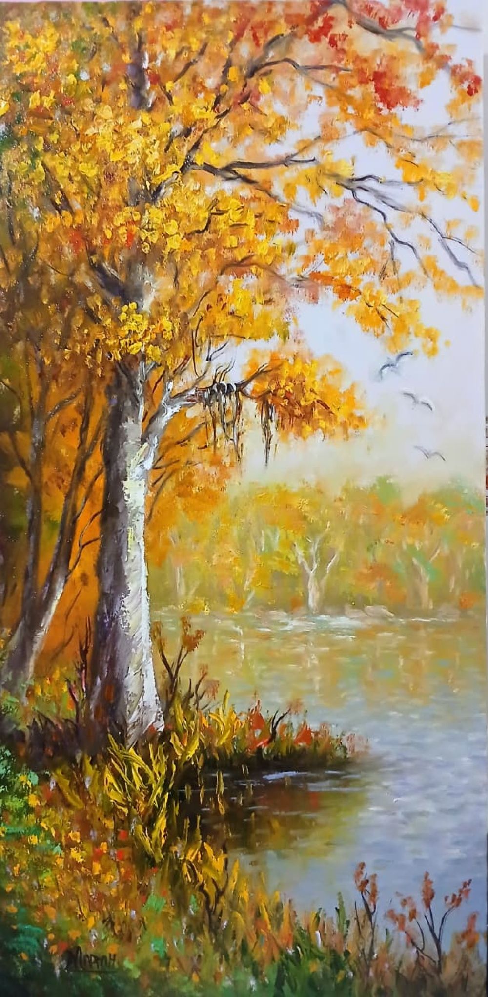 Quadro original "Sussurros Dourados" — Paisagens, Óleo sobre tela, 30 x 60 cm, pintado à mão por Marah Silva