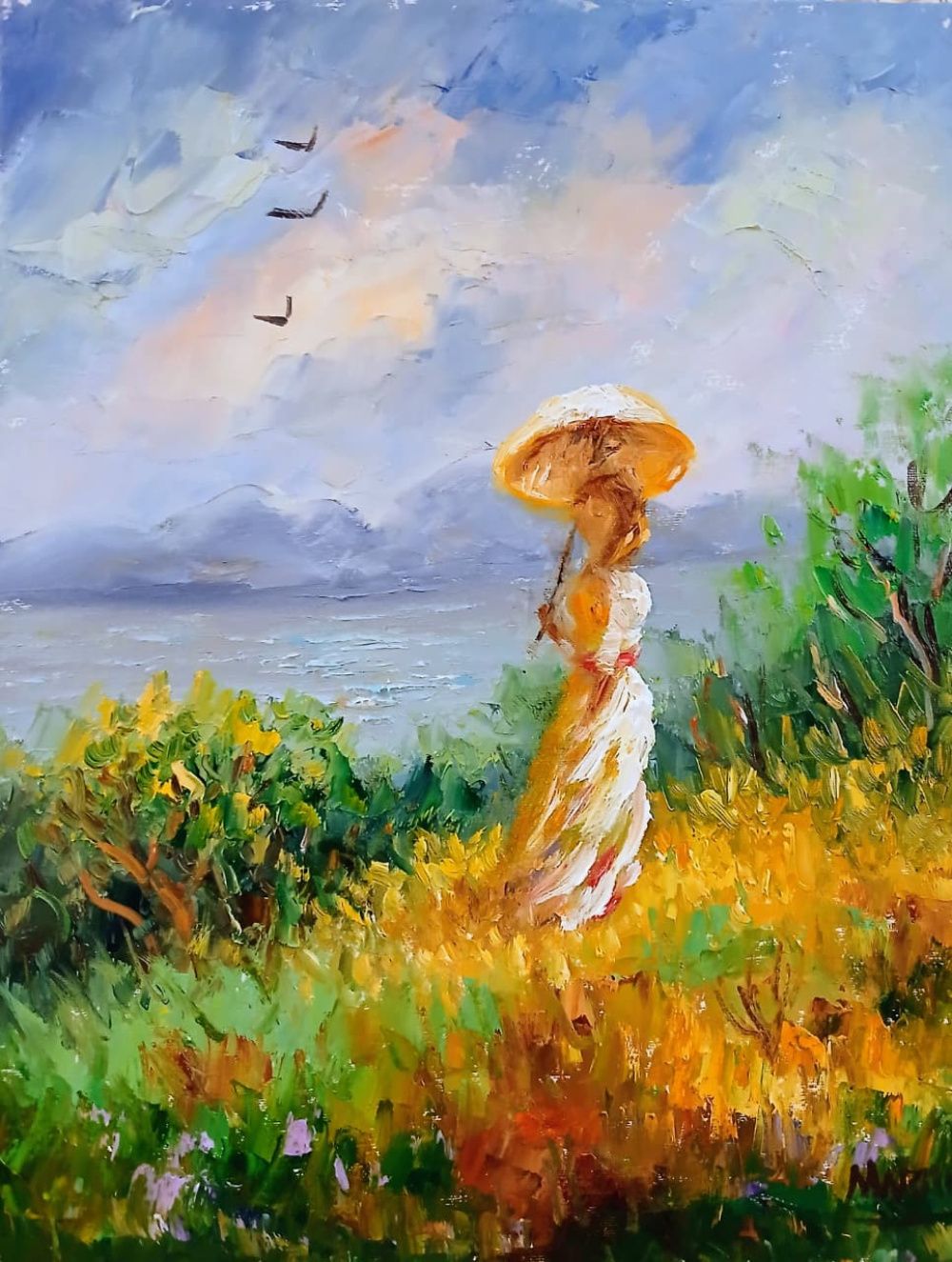 Quadro original "Brisa do Mar II" — Impressionismo, Óleo sobre tela, 24 x 30 cm, pintado à mão por Marah Silva