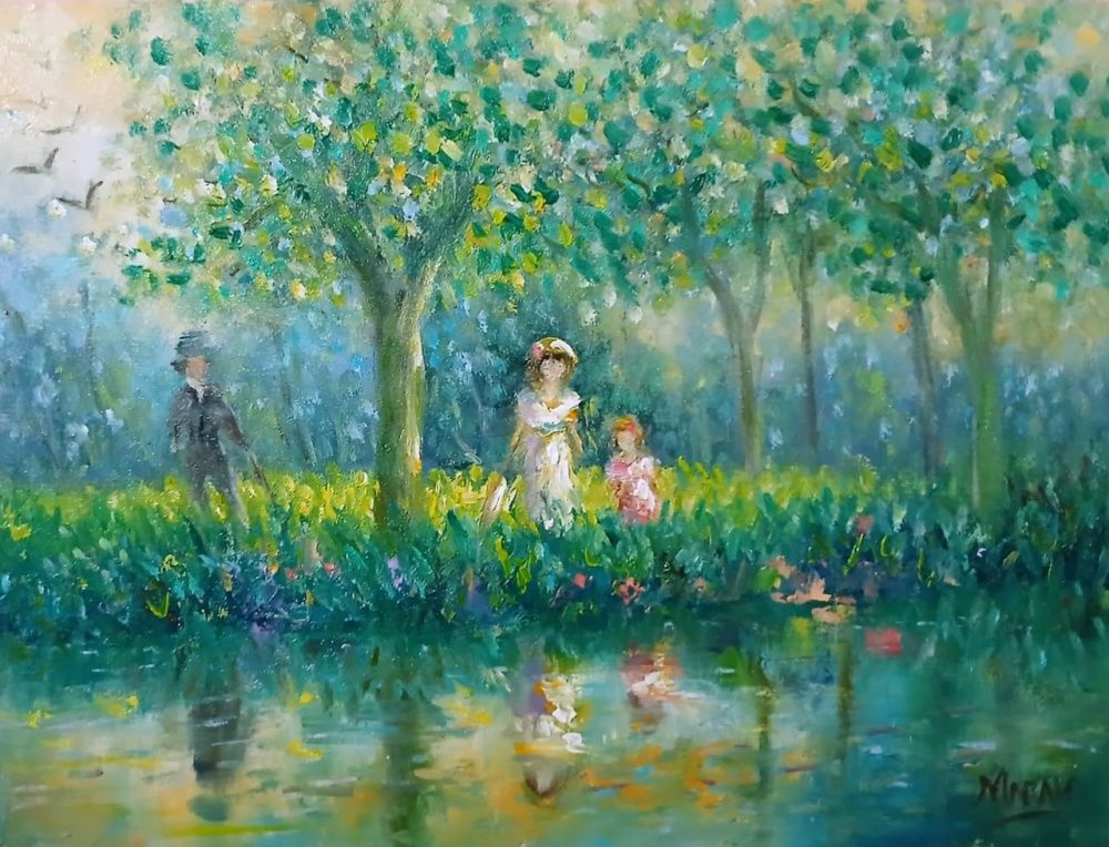 Quadro original "Espelho d'Água" — Impressionismo, Óleo sobre tela, 40 x 30 cm, pintado à mão por Marah Silva
