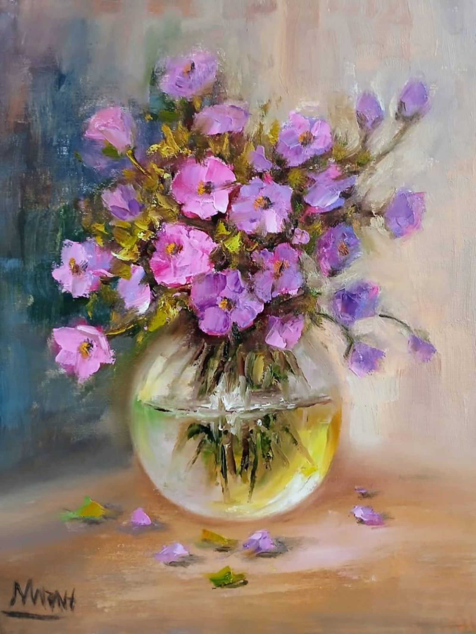 Quadro original "Doce Encanto em Lilás" — Florais, 24 x 30 cm, pintado à mão por Marah Silva