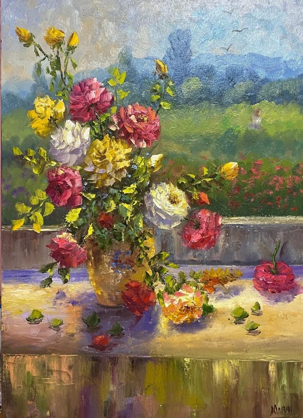 Quadro original "Alvorada florida" — Florais, Óleo sobre tela, 50 x 70 cm, pintado à mão por Marah Silva