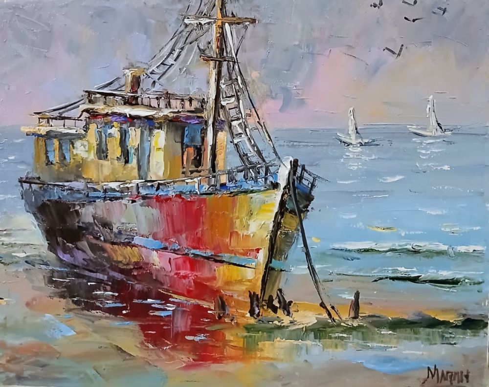 Quadro original "Maré de Cores" — Marinhas, Óleo sobre tela, 30 x 24 cm, pintado à mão por Marah Silva