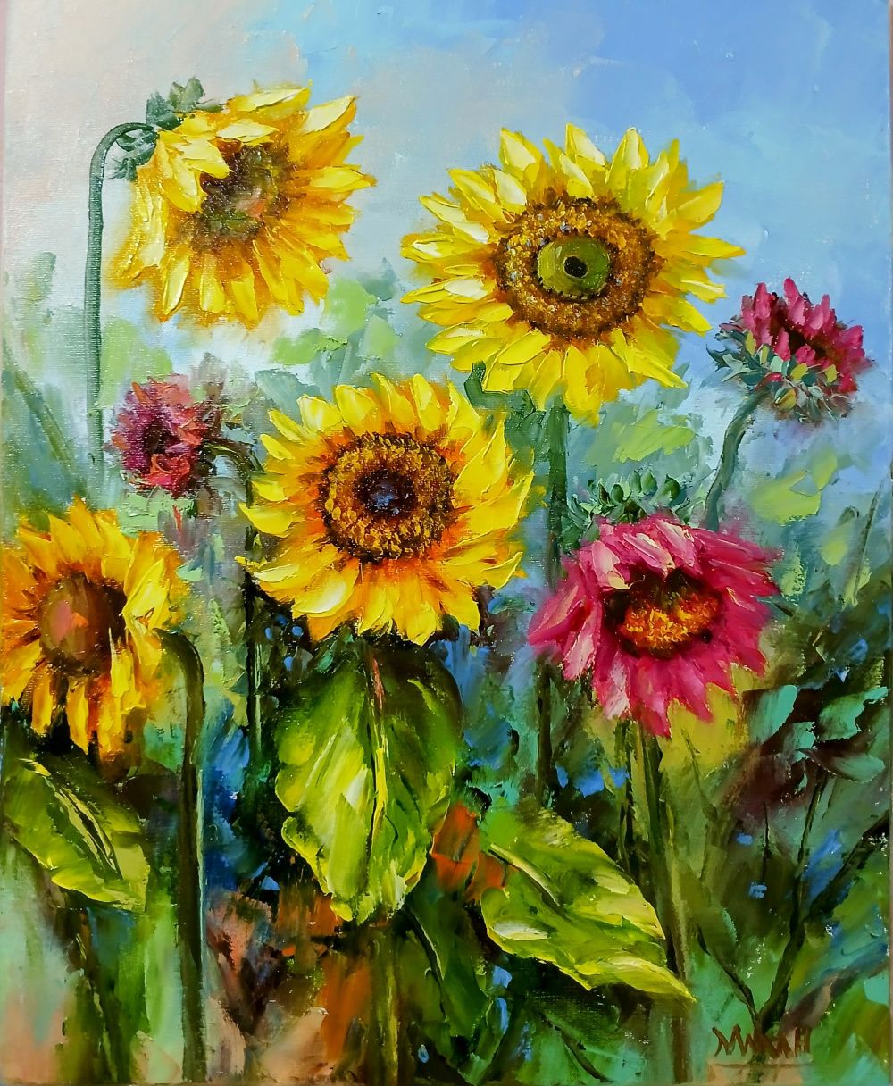 Quadro original "Dança no Jardim" — Florais, Óleo sobre tela, 40 x 50 cm, pintado à mão por Marah Silva